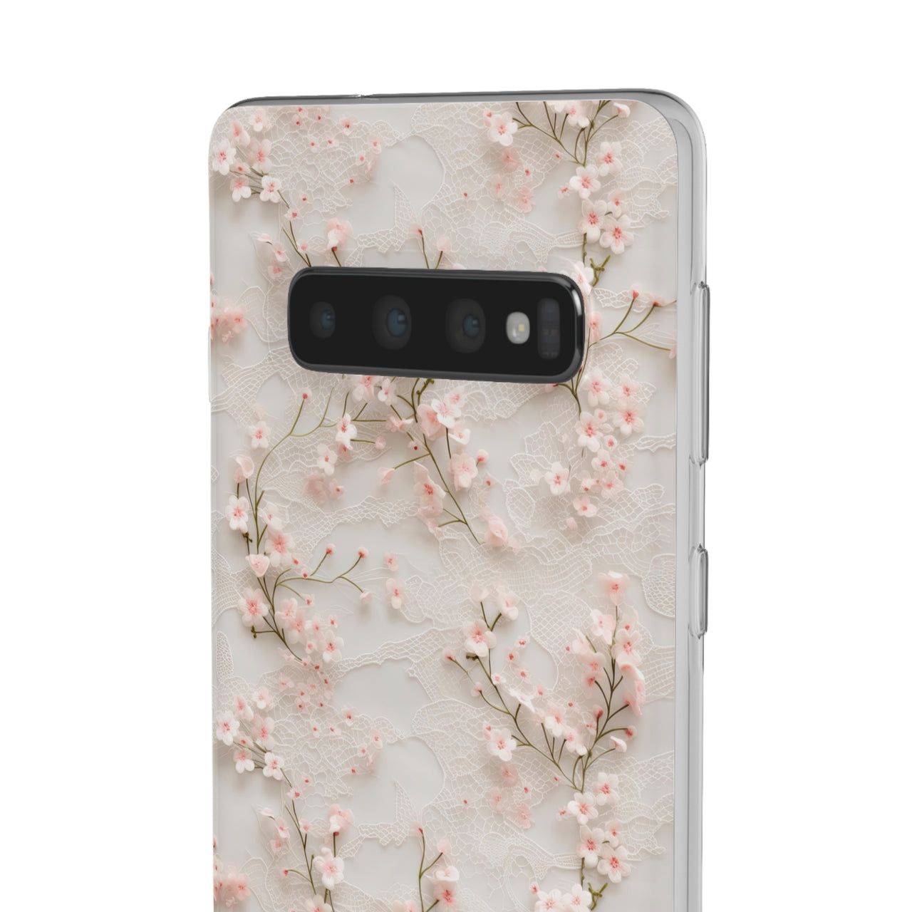 White Lace and Cherry Blossoms - Flexi Cases for Samsung Galaxy S10, Samsung Galaxy S10E, & Samsung Galaxy S10 Plus