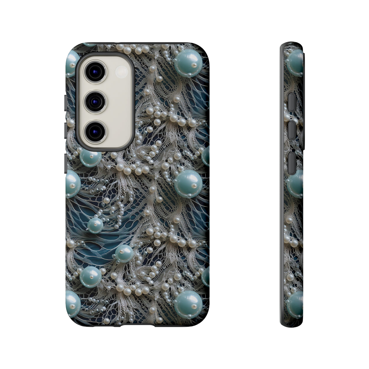 Sea Foam Lace and Pearls Tough Cases for Samsung Galaxy S23, Samsung Galaxy S23 Plus, and Samsung Galaxy S23 Ultra