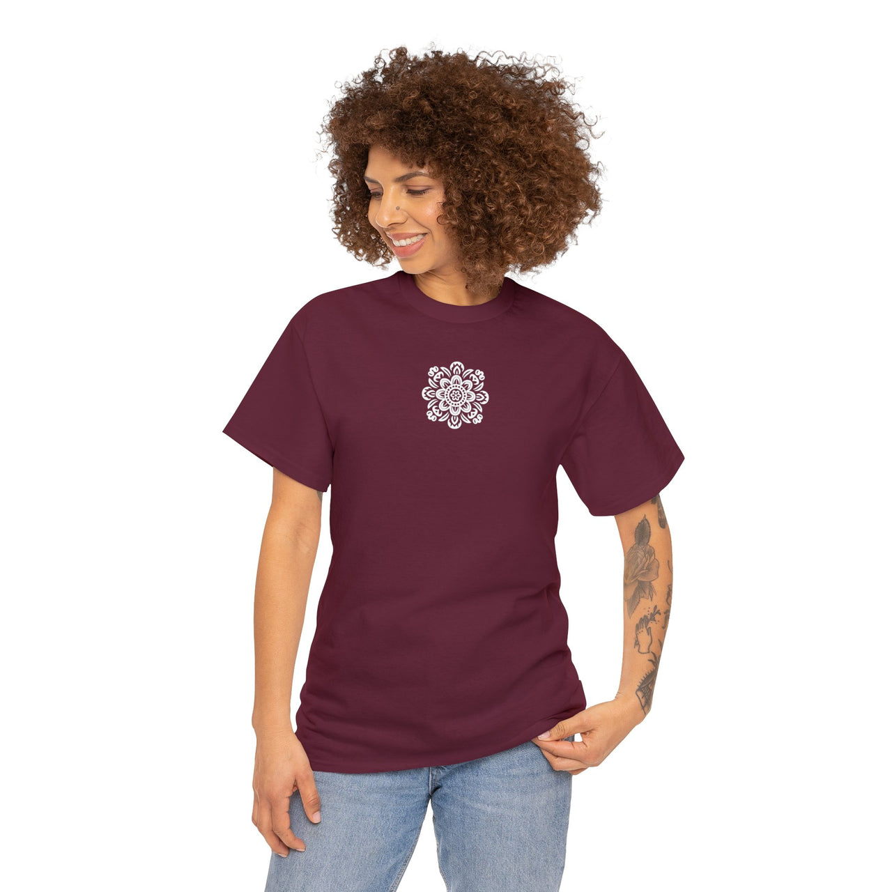 Front and Back Flower Design - Unisex Heavy Cotton Tee