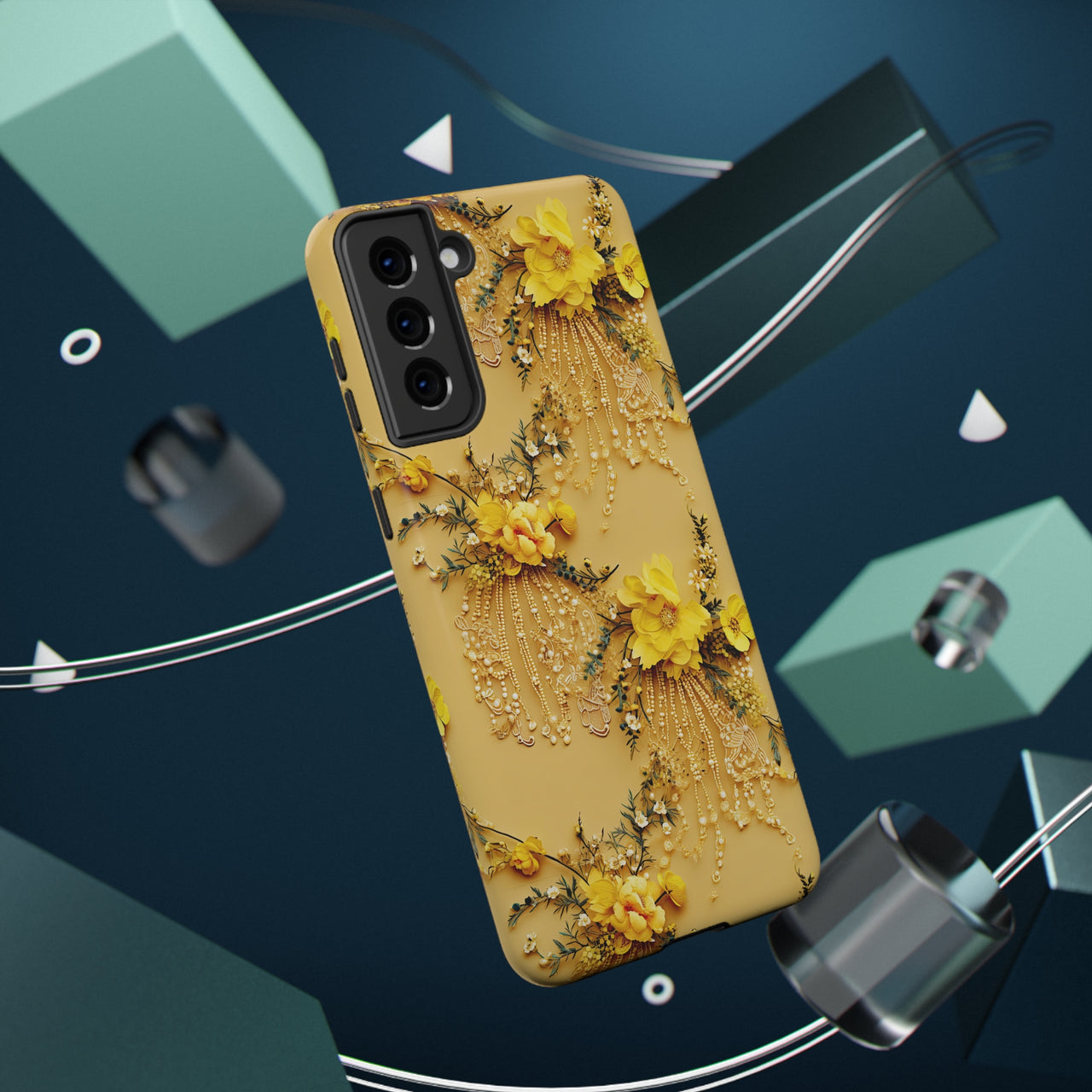 Floral Sunshine Impact-Resistant Case for Samsung Galaxy S21, Samsung Galaxy S21 Plus, and Samsung Galaxy S21 Ultra. Supports Wireless Charging.