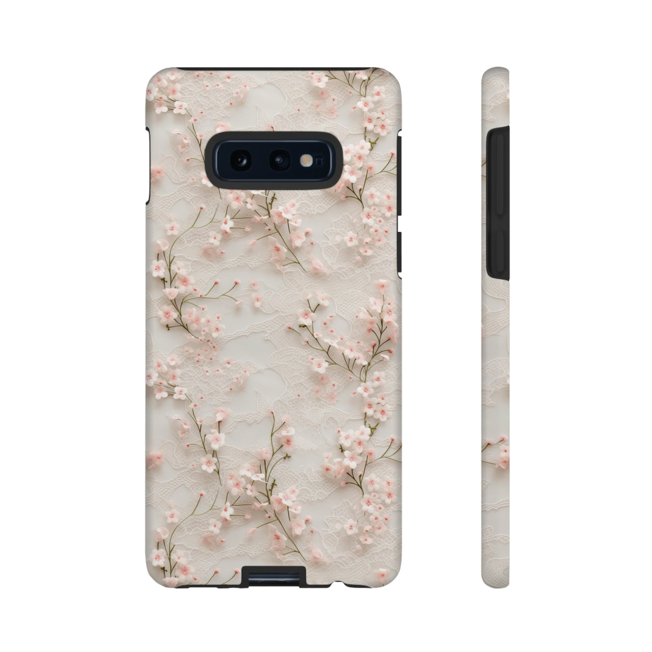 White Lace and Cherry Blossoms Tough Cases for Samsung Galaxy S10, Samsung Galaxy S10E, and Samsung Galaxy S10 Plus