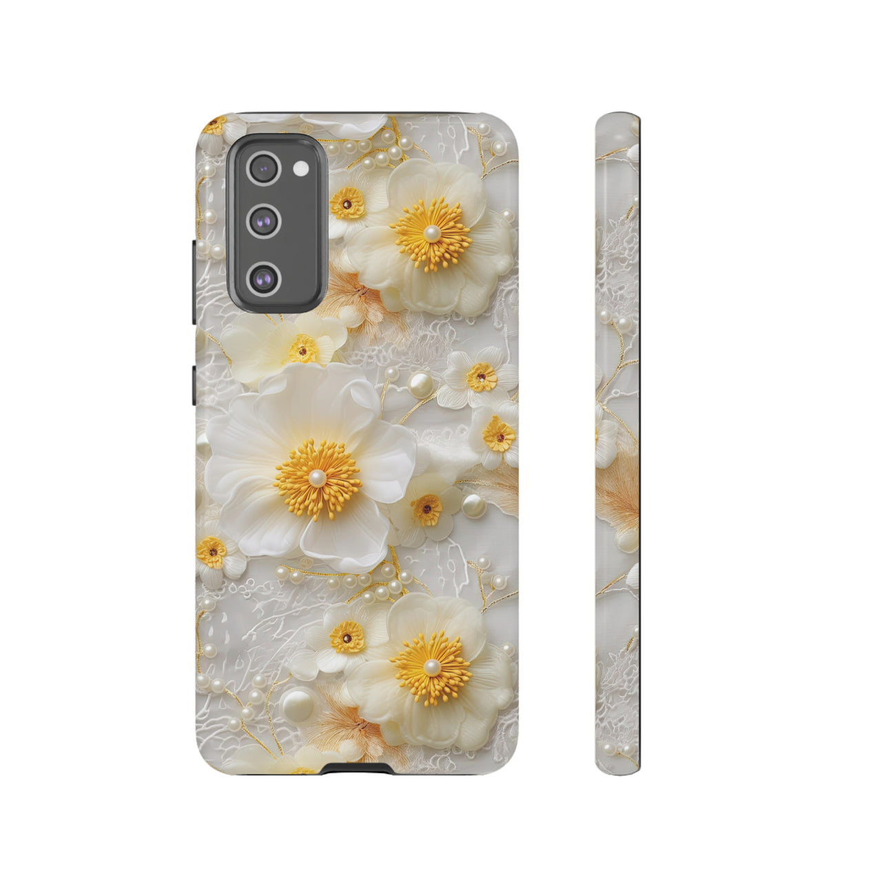 Yellow and White Floral Tough Cases for Samsung Galaxy S20, Samsung Galaxy S20+, Samsung Galaxy S20 Ultra, and Samsung Galaxy S20 FE