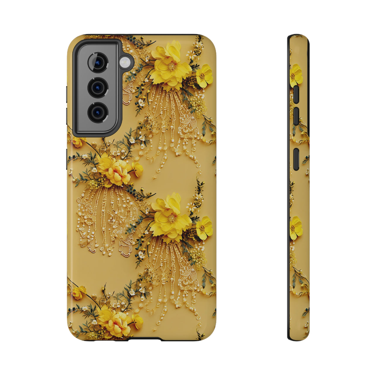 Floral Sunshine Impact-Resistant Case for Samsung Galaxy S21, Samsung Galaxy S21 Plus, and Samsung Galaxy S21 Ultra. Supports Wireless Charging.