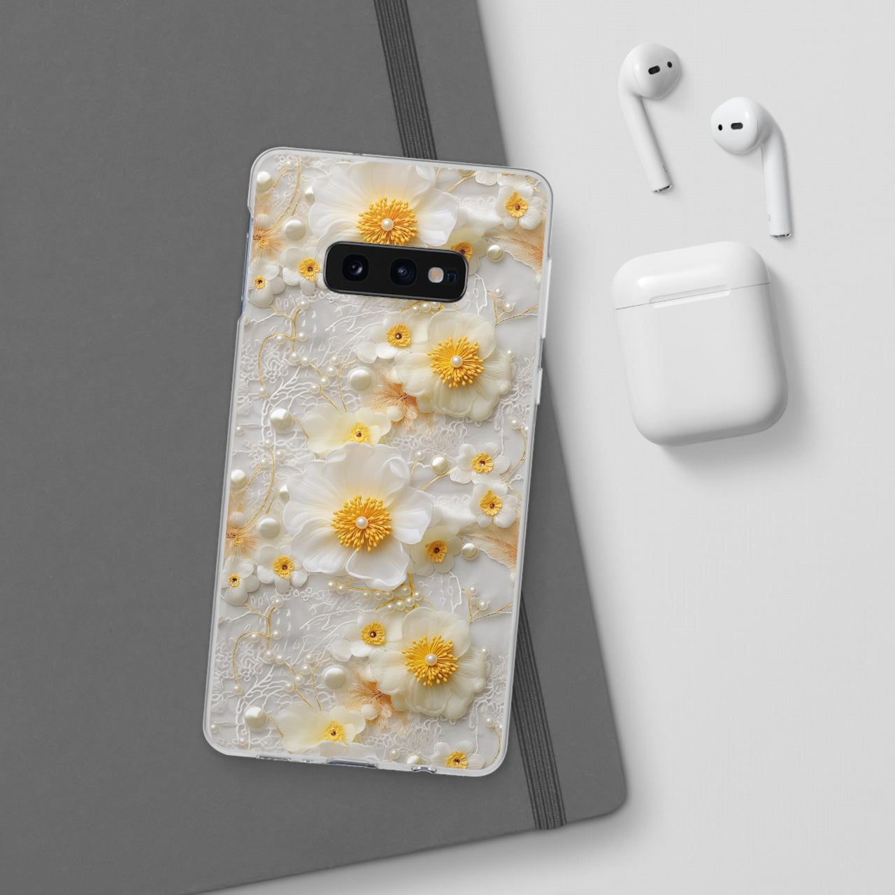 Yellow and White Floral - Flexi Cases for Samsung Galaxy S10, Samsung Galaxy S10E, & Samsung Galaxy S10 Plus