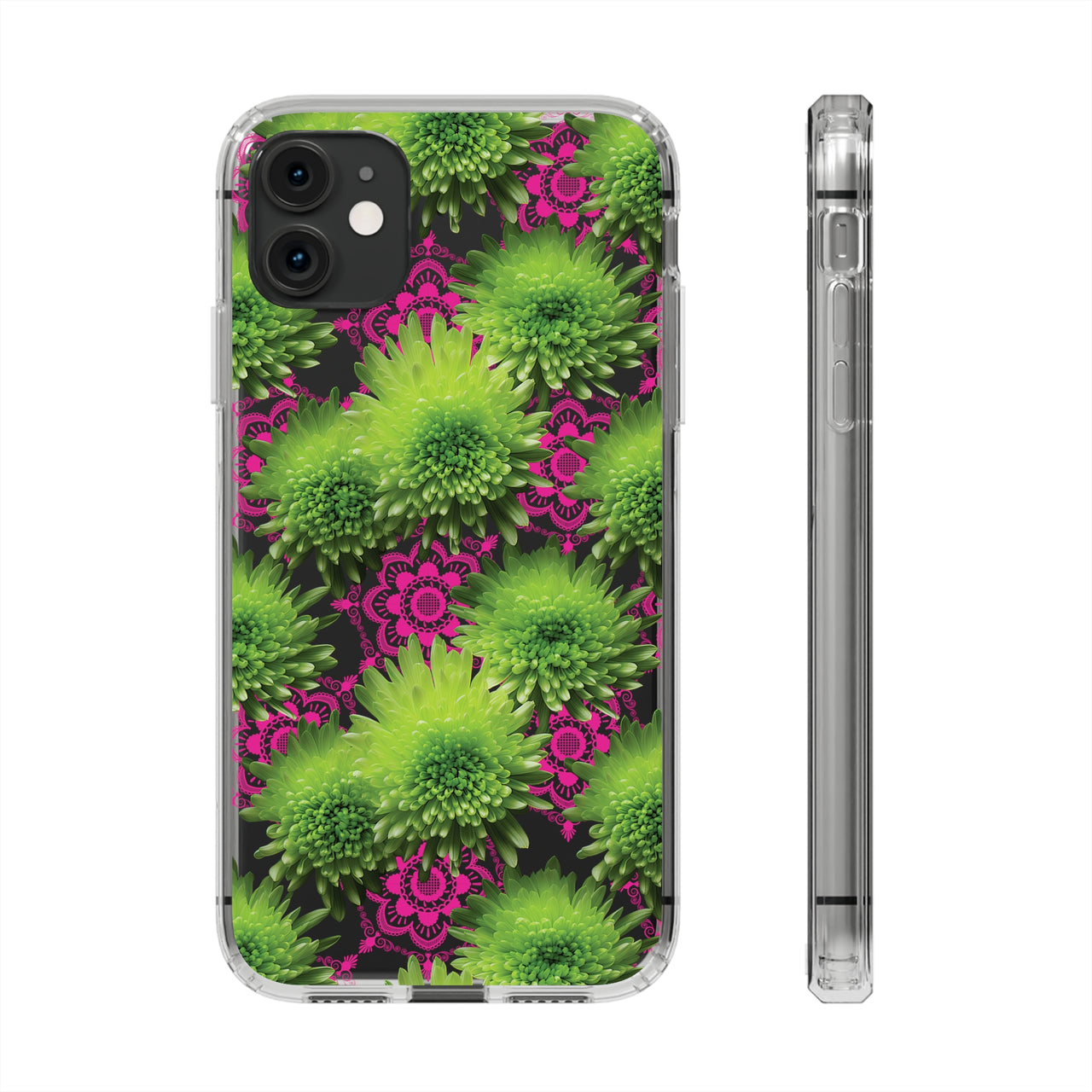 *Clear Case* Green Mums and Lace - iPhone 11, iPhone 11 Pro, iPhone 11 Pro Max - Supports Wireless Charging