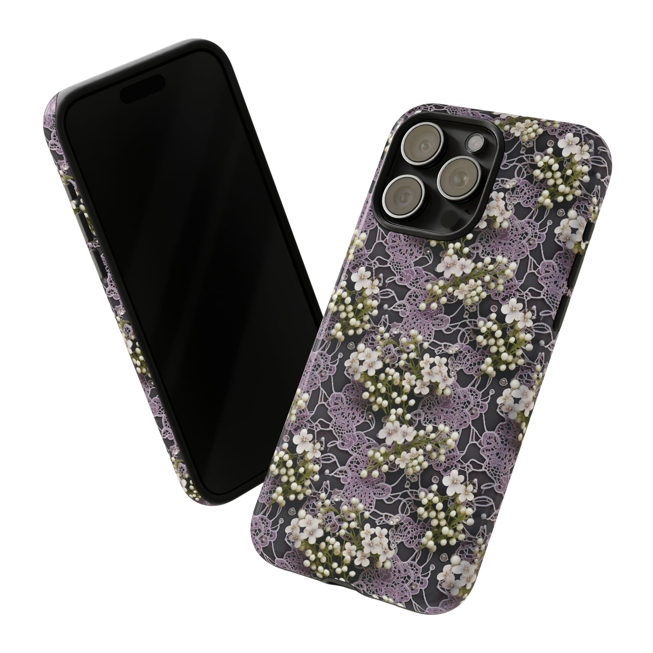 White Flowers on a Purple Bed - Tough Case for iPhone 15, iPhone 15 Pro, iPhone 15 Plus, and iPhone 15 Pro Max