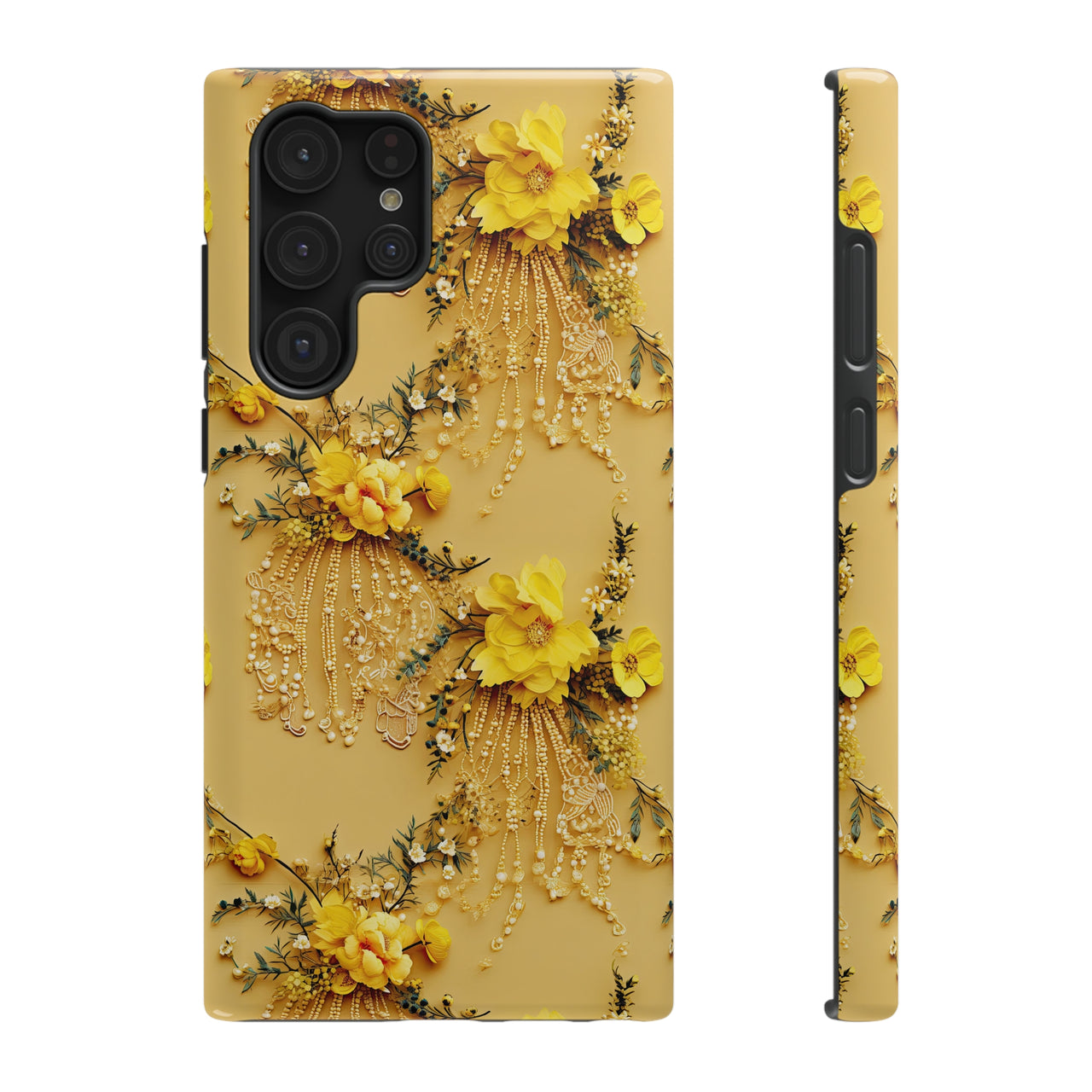 Floral Sunshine Impact-Resistant Case for Samsung Galaxy S22, Samsung Galaxy S22 Plus, and Samsung Galaxy S22 Ultra. Supports Wireless Charging.