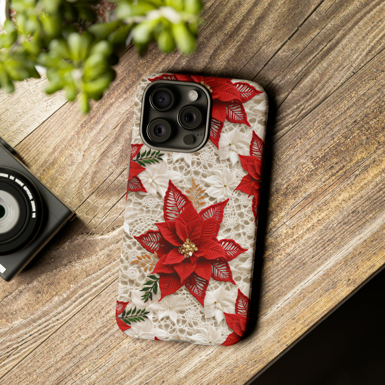 Christmas Poinsettia Tough Case for iPhone 15, iPhone 15 Pro, iPhone 15 Plus, and iPhone 15 Pro Max