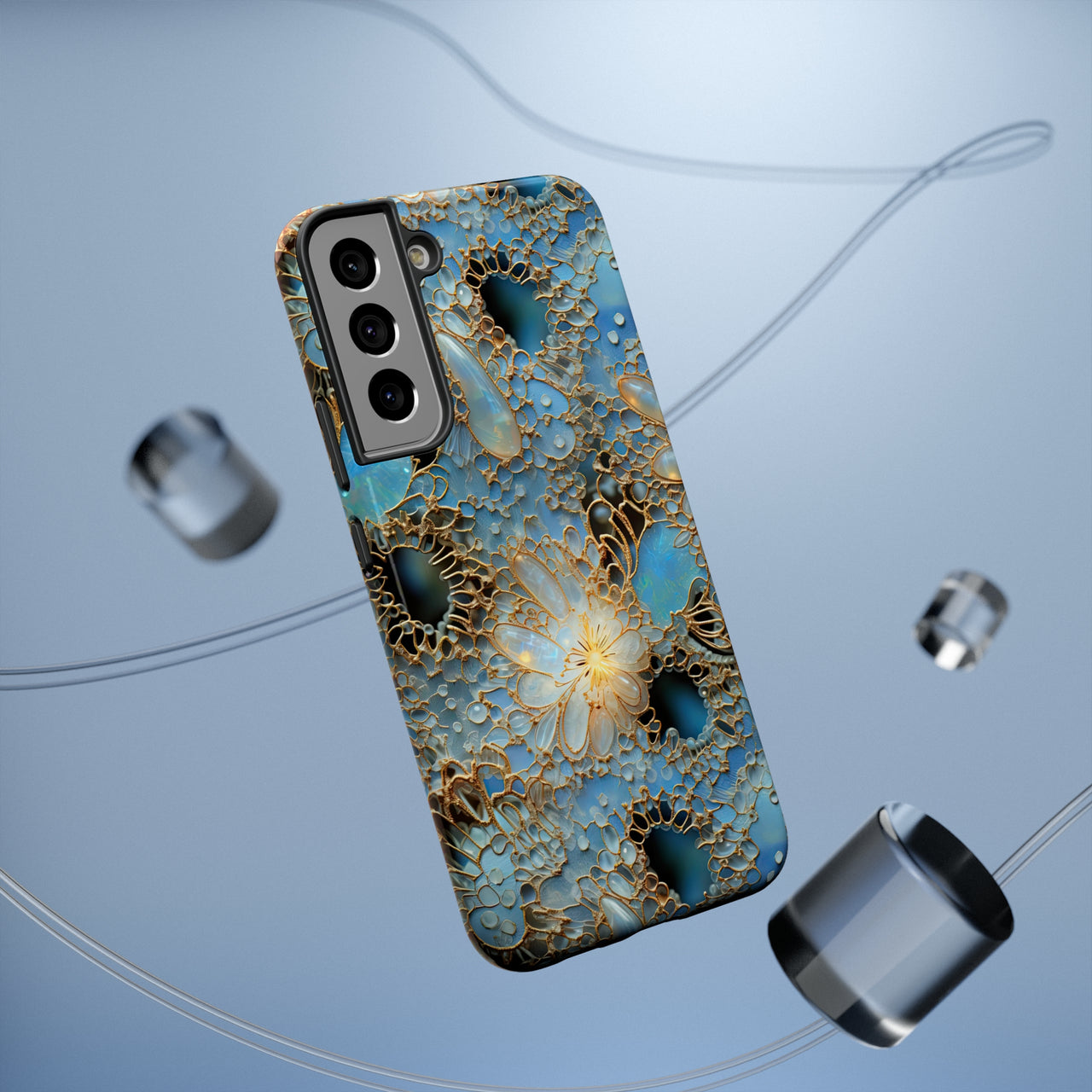 Gemstones and Gold Lace Impact-Resistant Cases for Samsung Galaxy S22, Samsung Galaxy S22 Plus, and Samsung Galaxy S22 Ultra. Supports Wireless Charging.