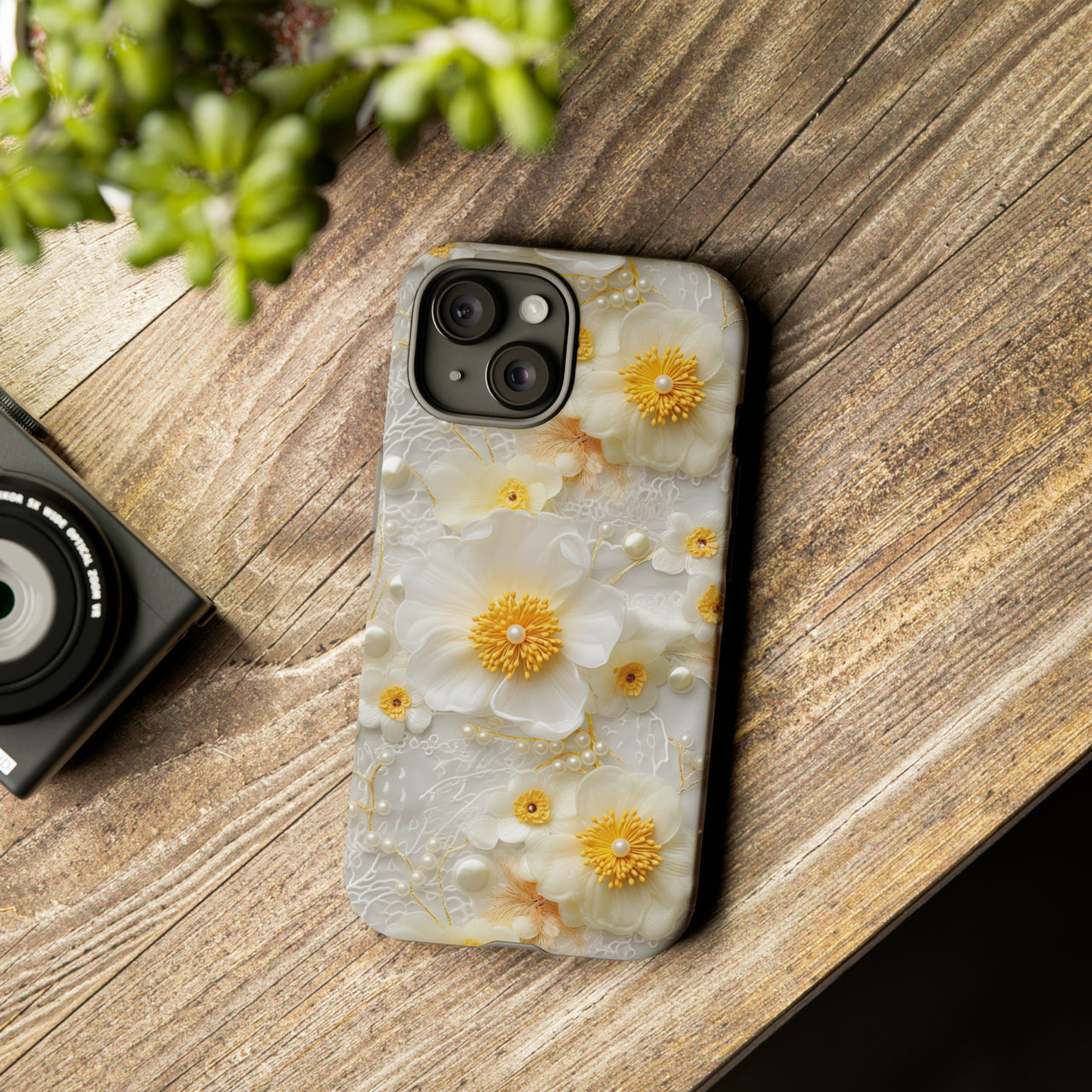 Yellow and White Floral Tough Case for iPhone 15, iPhone 15 Pro, iPhone 15 Plus, and iPhone 15 Pro Max