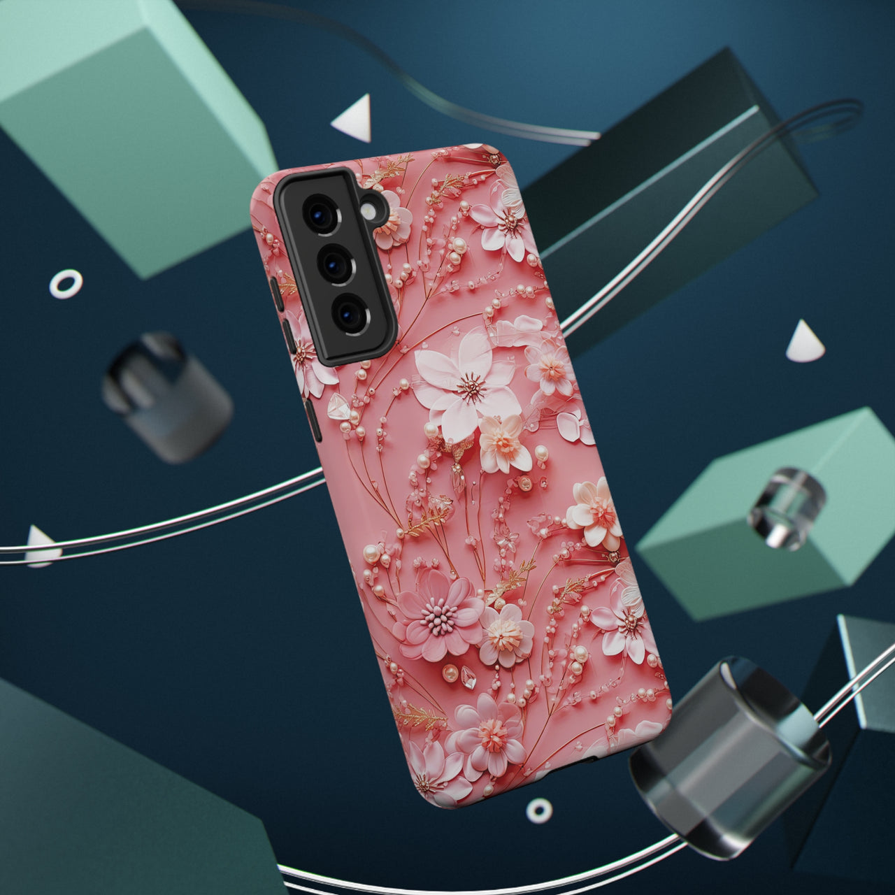 Floral Champagne Toast Impact-Resistant Case for Samsung Galaxy S21, Samsung Galaxy S21 Plus, and Samsung Galaxy S21 Ultra. Supports Wireless Charging.