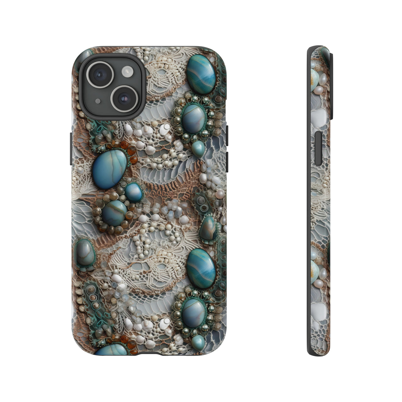 Boho Agate and Lace Tough Case for iPhone 15, iPhone 15 Pro, iPhone 15 Plus, and iPhone 15 Pro Max