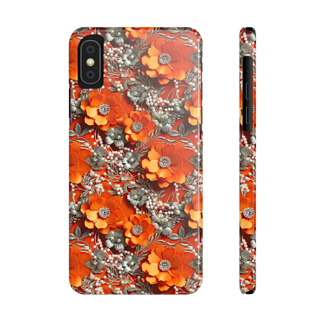 Orange Petals in Silver Tapestry - Slim Phone Cases for iPhone X, iPhone XR, iPhone XS, and iPhone XS MAX