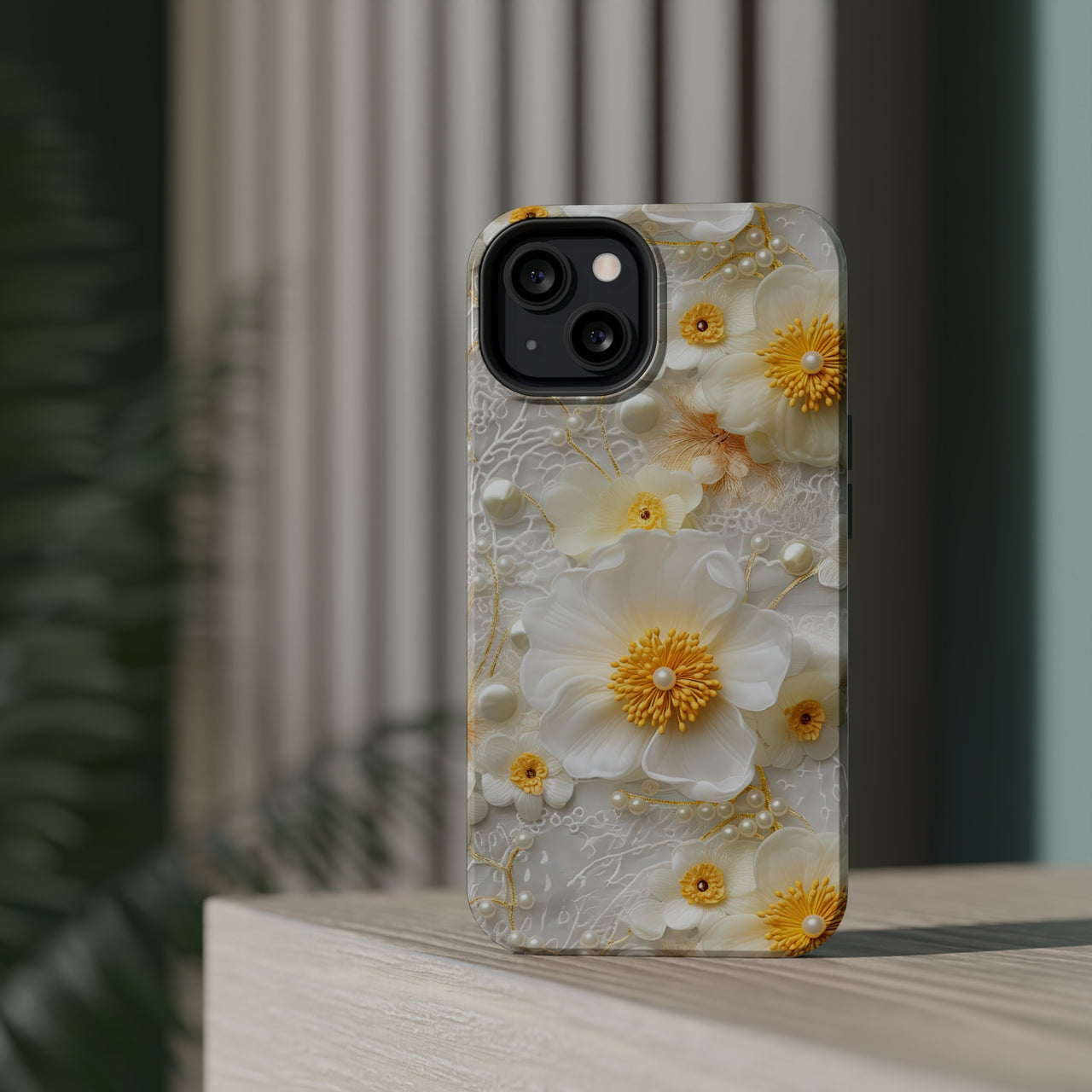 White and Yellow Floral MagSafe Tough Cases for iPhone 13, iPhone 13 Mini, iPhone 13 Pro, & iPhone 13 Pro Max