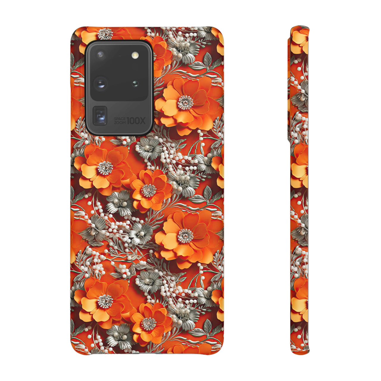 Orange Petals in Silver Tapestry - Snap Case for Samsung Galaxy S20, Samsung Galaxy S20+, Samsung Galaxy S20 Ultra, & Samsung Galaxy S20 FE