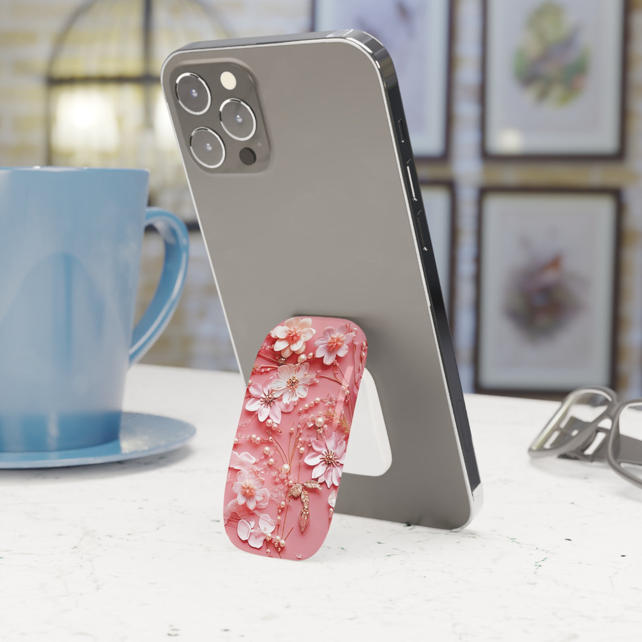 Floral Champagne Toast Phone Click-On Grip