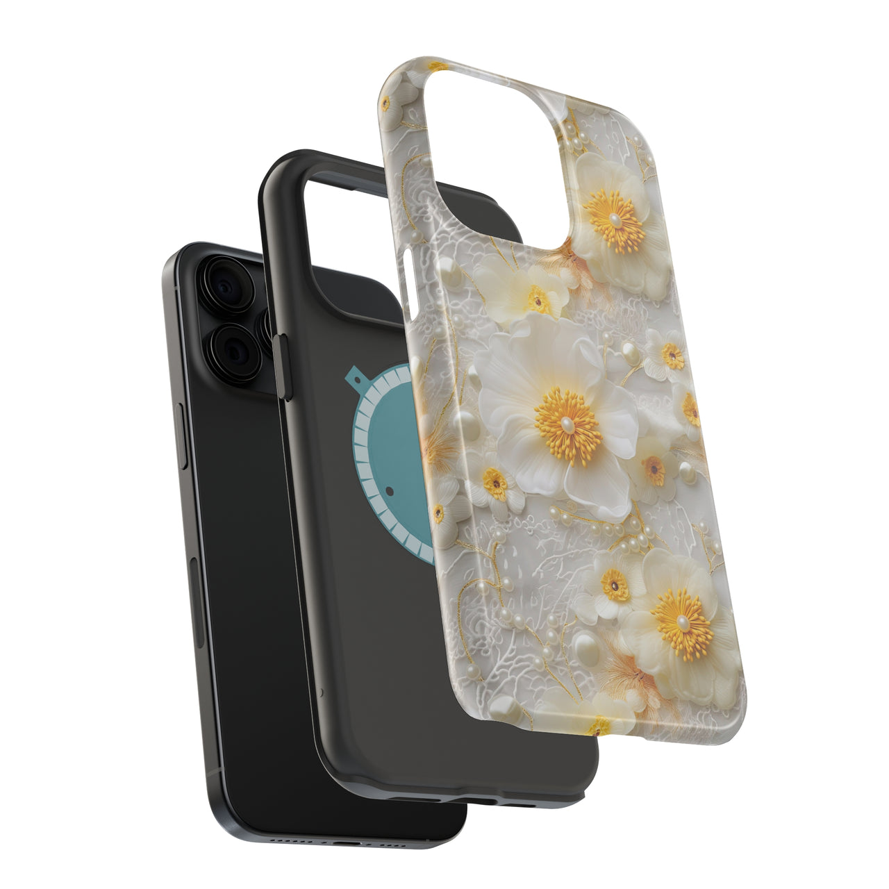 White and Yellow Floral - MagSafe Tough Case for iPhone 15, iPhone 15 Pro, iPhone 15 Plus, & iPhone 15 Pro Max