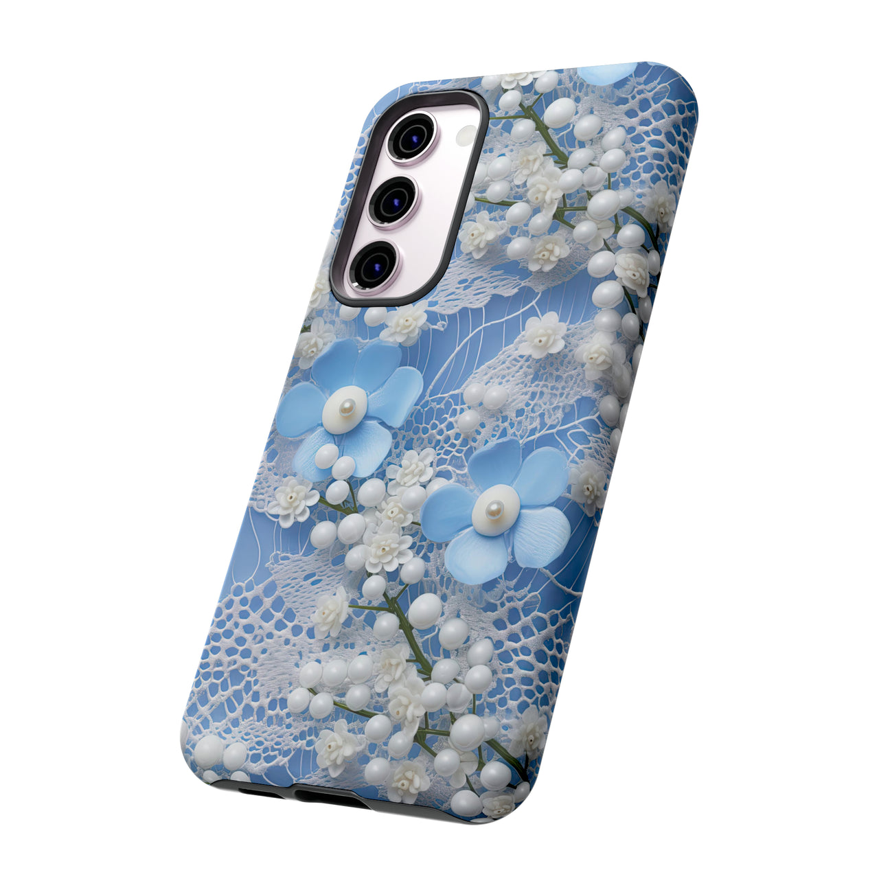 Pearls and Lace on Baby Blue - Tough Case for Samsung Galaxy S23, Samsung Galaxy S23 Plus, and Samsung Galaxy S23 Ultra