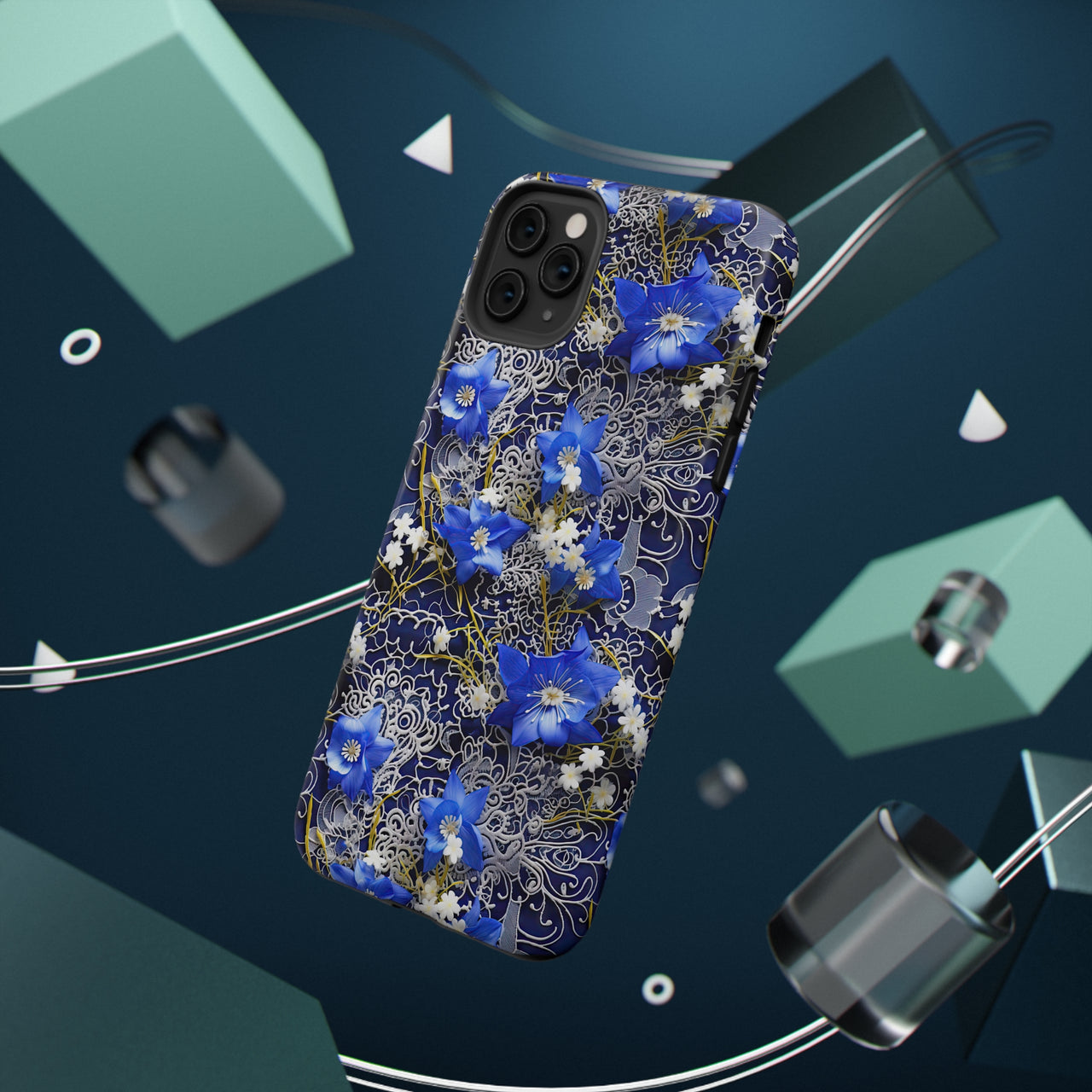 Cerulean Elegance Impact-Resistant Cases for iPhone 11, iPhone 11 Pro, and iPhone 11 Pro Max. Supports Wireless Charging.