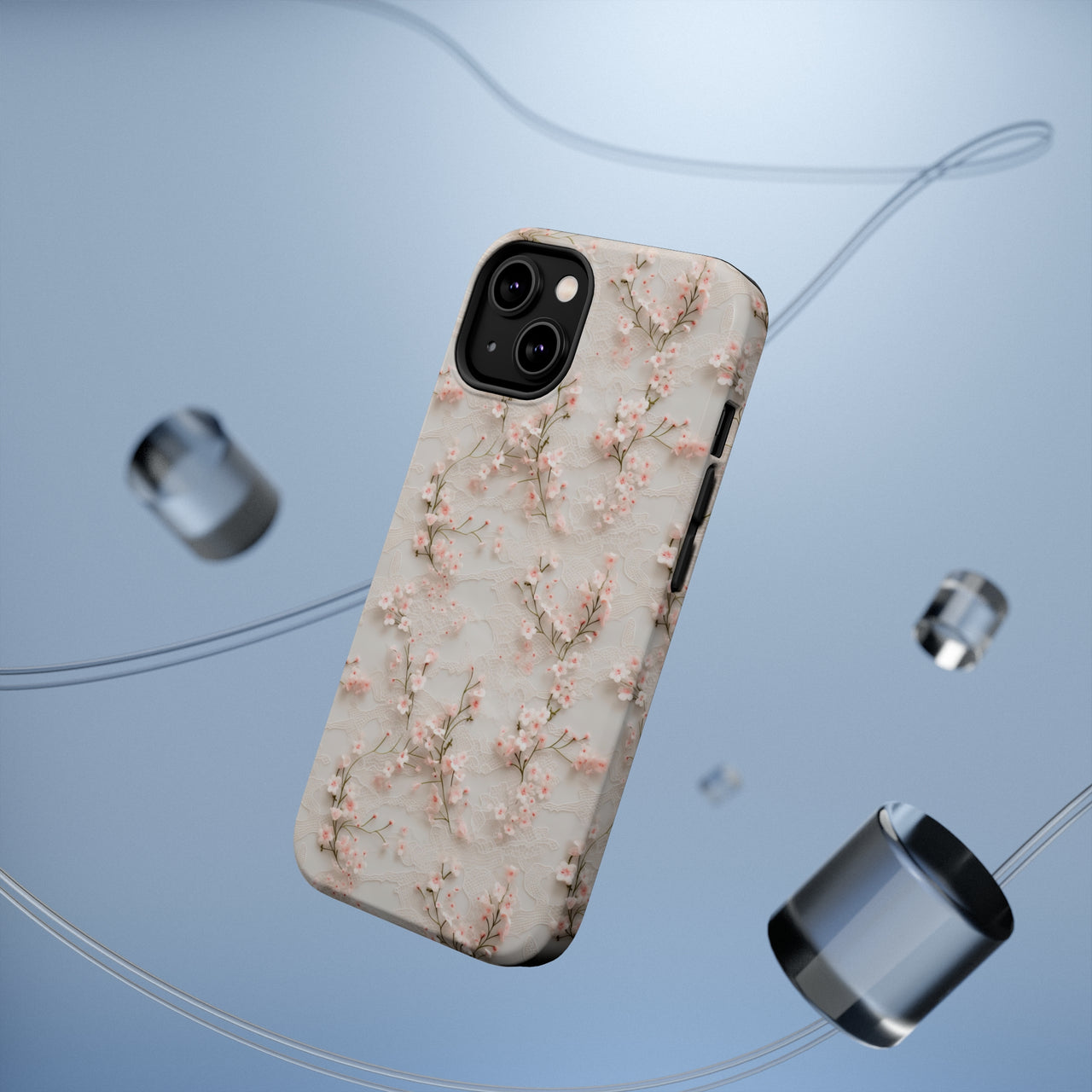 White Lace and Cherry Blossoms MagSafe Tough Cases for iPhone 14, iPhone 14 Pro, iPhone 14 Plus, and iPhone 14 Pro Max