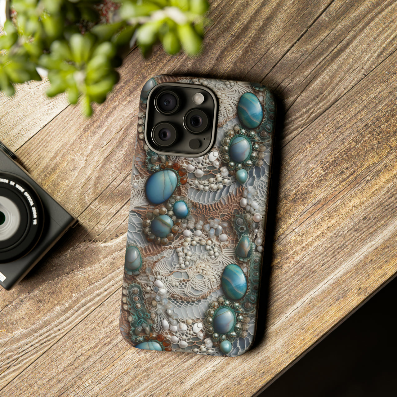 Boho Agate and Lace Tough Case for iPhone 15, iPhone 15 Pro, iPhone 15 Plus, and iPhone 15 Pro Max