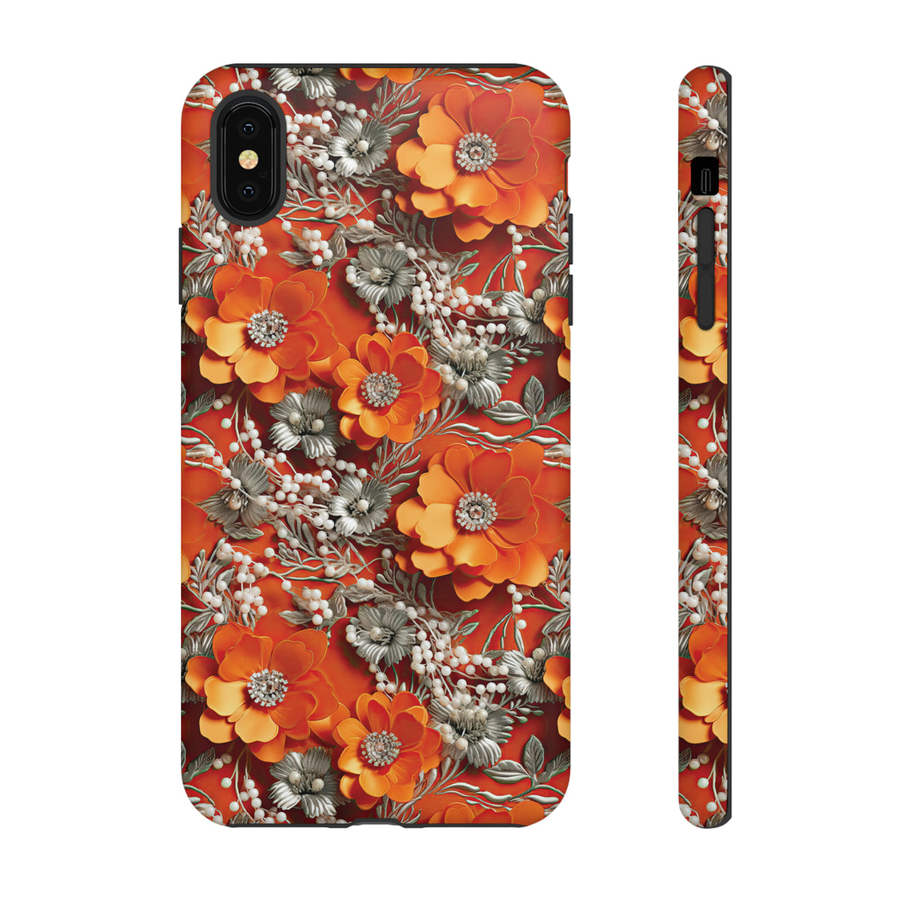 Orange Petals in Silver Tapestry Tough Cases for iPhone X, iPhone XR, iPhone XS, and iPhone XS MAX