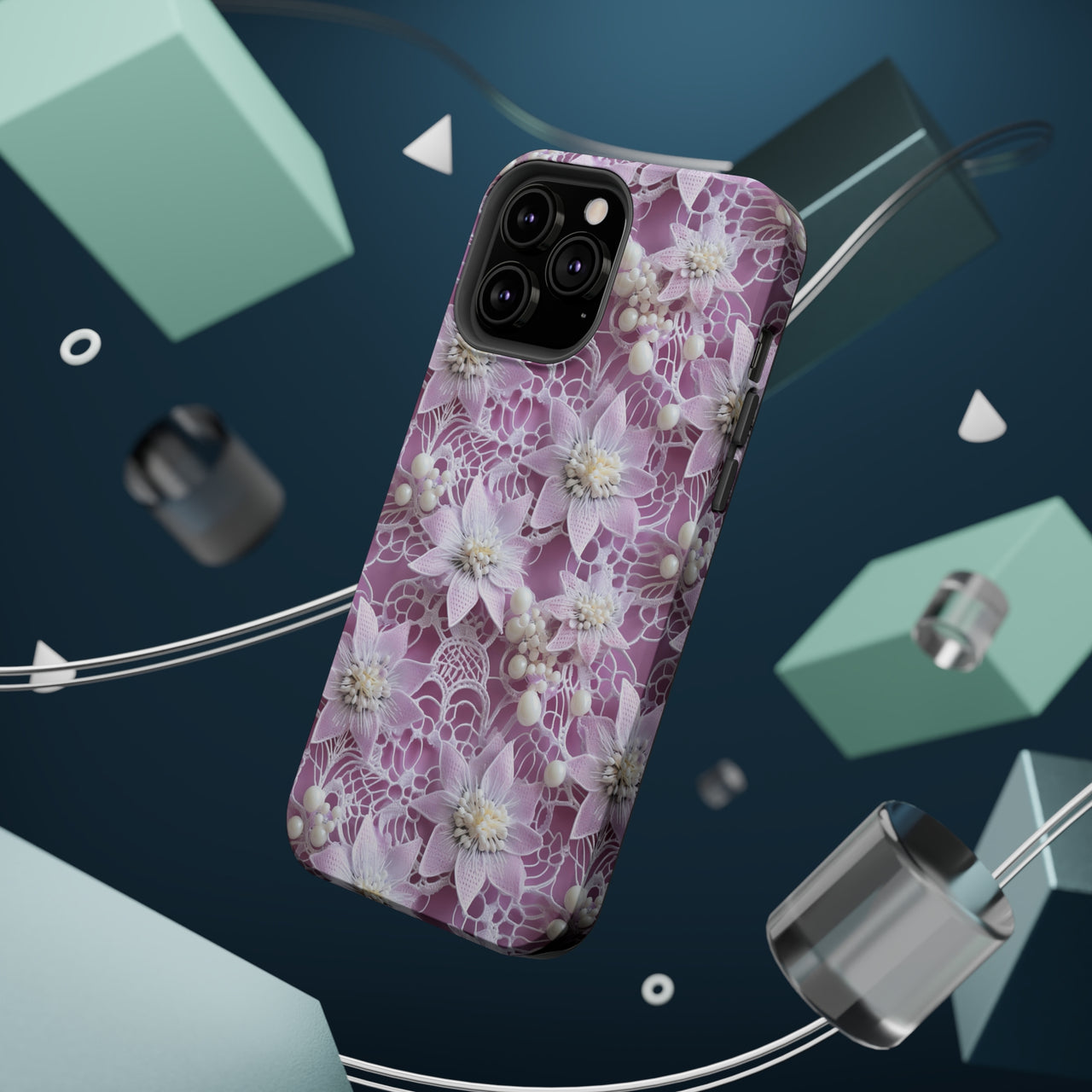 Coquette Clematis MagSafe Tough Cases for iPhone 13, iPhone 13 Mini, iPhone 13 Pro, and iPhone 13 Pro Max.