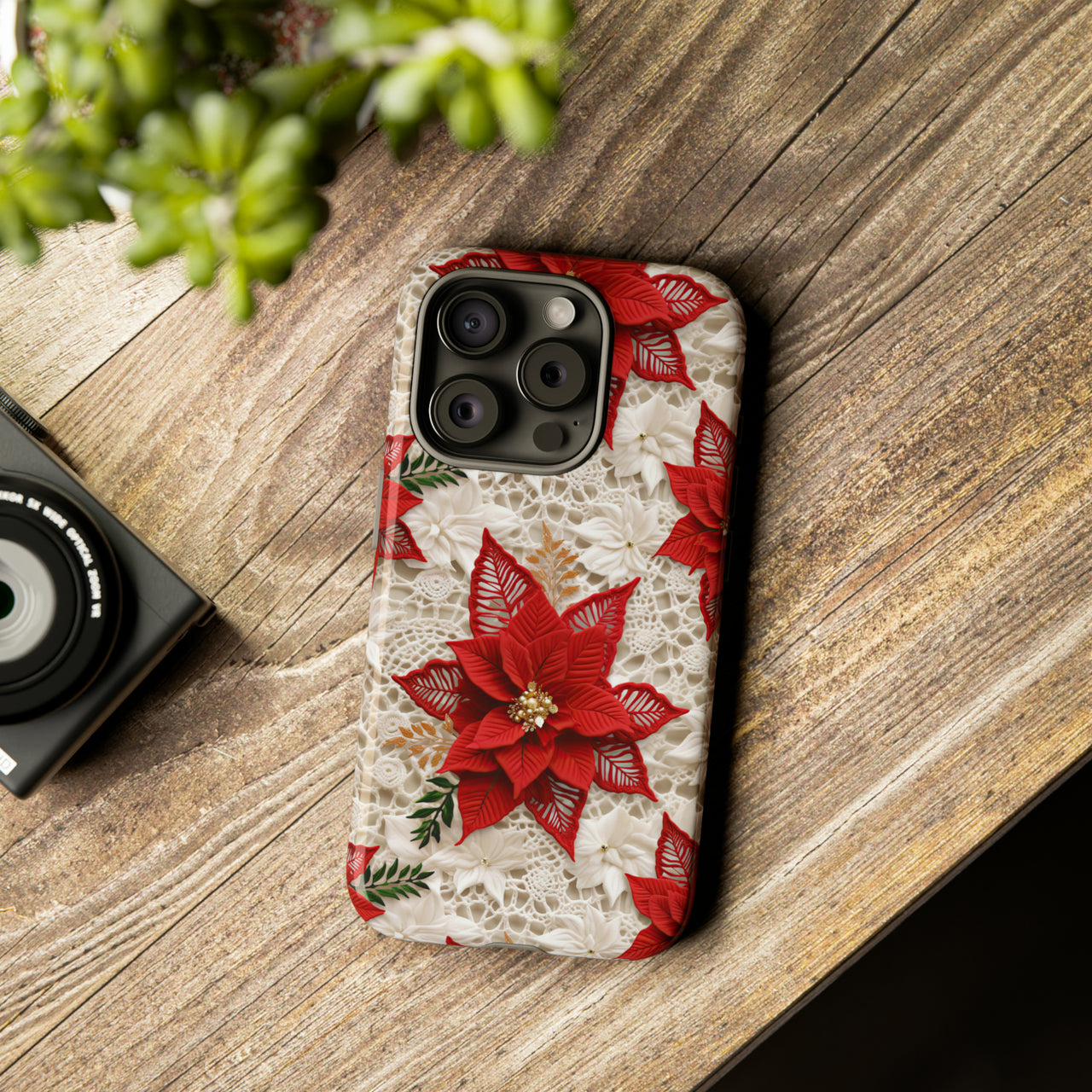 Christmas Poinsettia Tough Case for iPhone 15, iPhone 15 Pro, iPhone 15 Plus, and iPhone 15 Pro Max