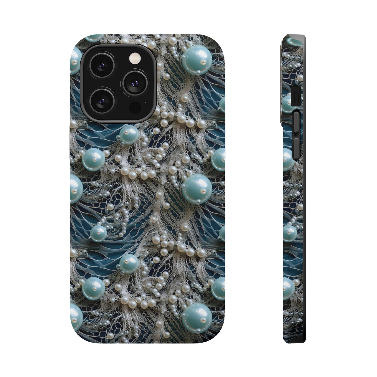 Sea Foam Lace and Pearls MagSafe Tough Cases for iPhone 14, iPhone 14 Pro, iPhone 14 Plus, and iPhone 14 Pro Max