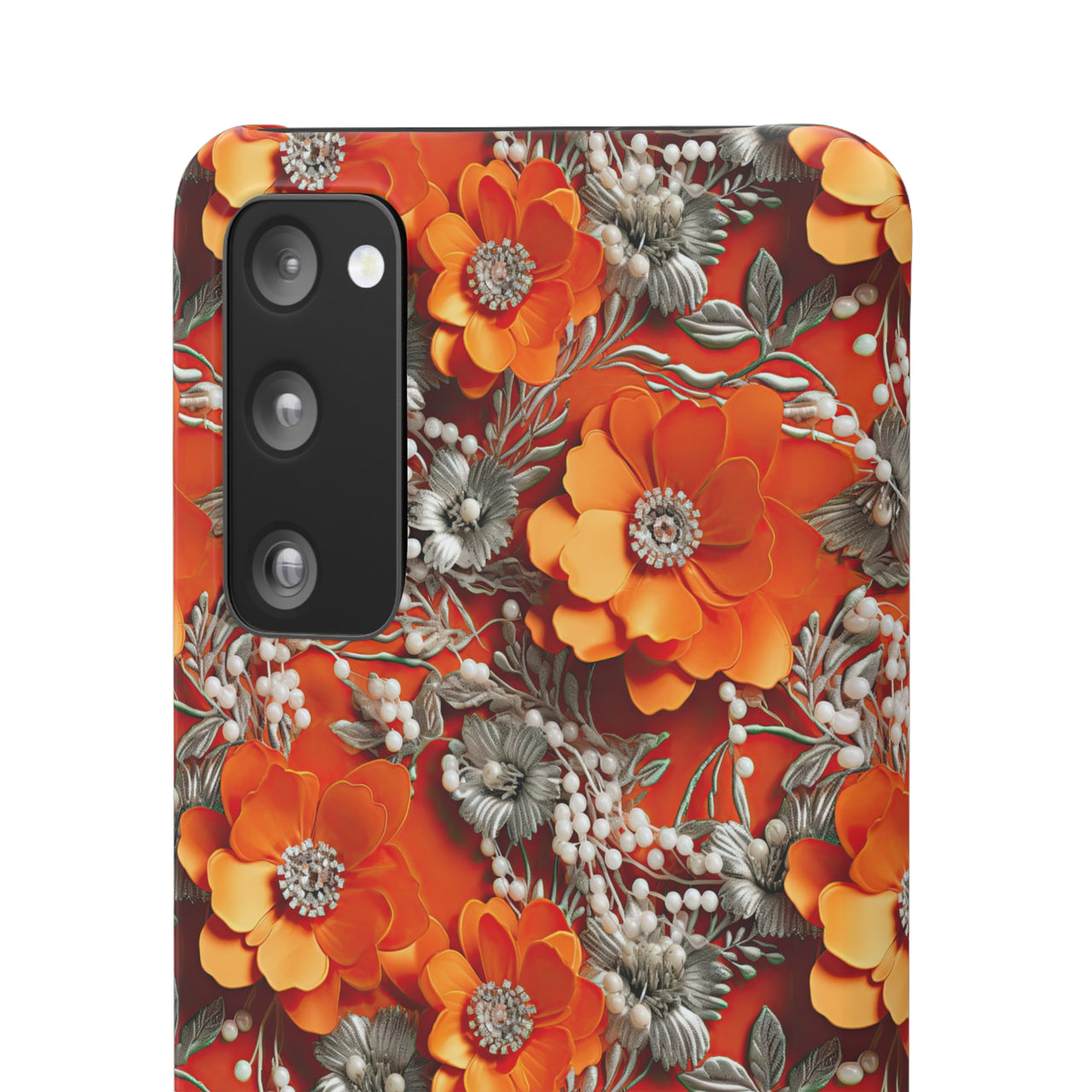 Orange Petals in Silver Tapestry - Snap Case for Samsung Galaxy S20, Samsung Galaxy S20+, Samsung Galaxy S20 Ultra, & Samsung Galaxy S20 FE