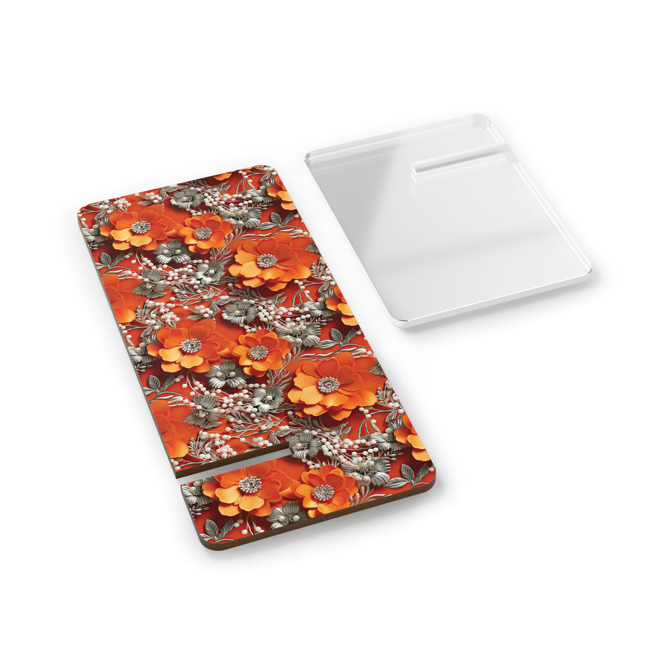 Orange Petals in Silver Tapestry Mobile Display Stand for Smartphones