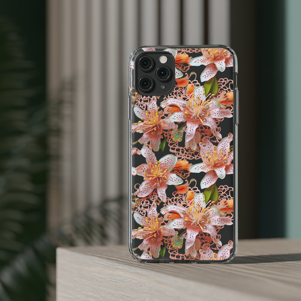 *Clear Case* Pink Lily - iPhone 11, iPhone 11 Pro, iPhone 11 Pro Max - Supports Wireless Charging