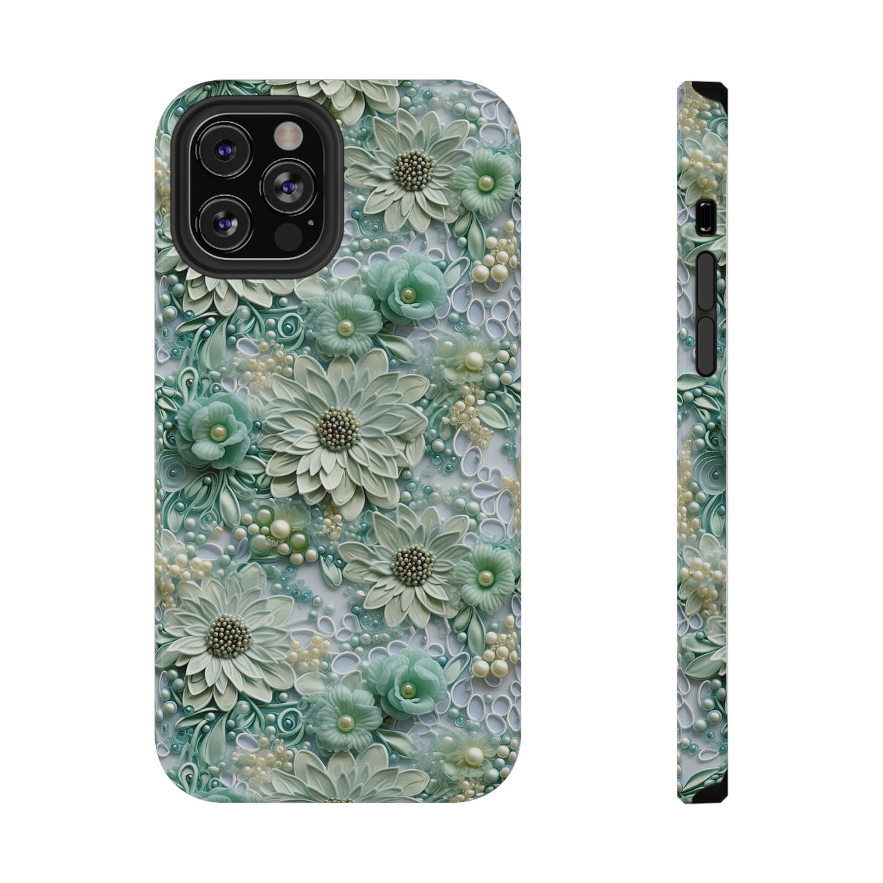 Teal Petals - Impact-Resistant Case for iPhone 12, iPhone 12 Mini, iPhone 12 Pro, and iPhone 12 Pro Max. Supports Wireless Charging.