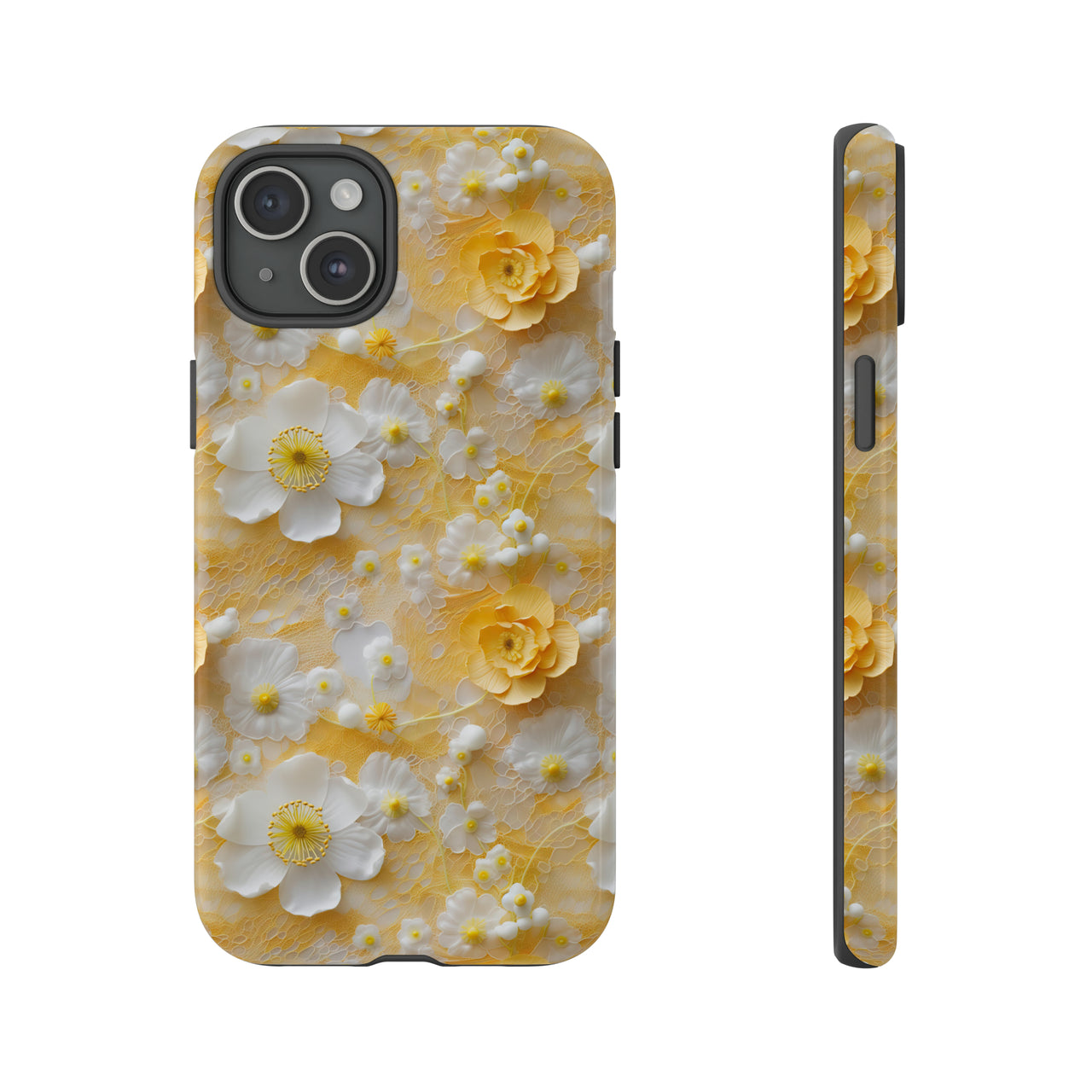 Yellow Floral Tough Case for iPhone 15, iPhone 15 Pro, iPhone 15 Plus, and iPhone 15 Pro Max