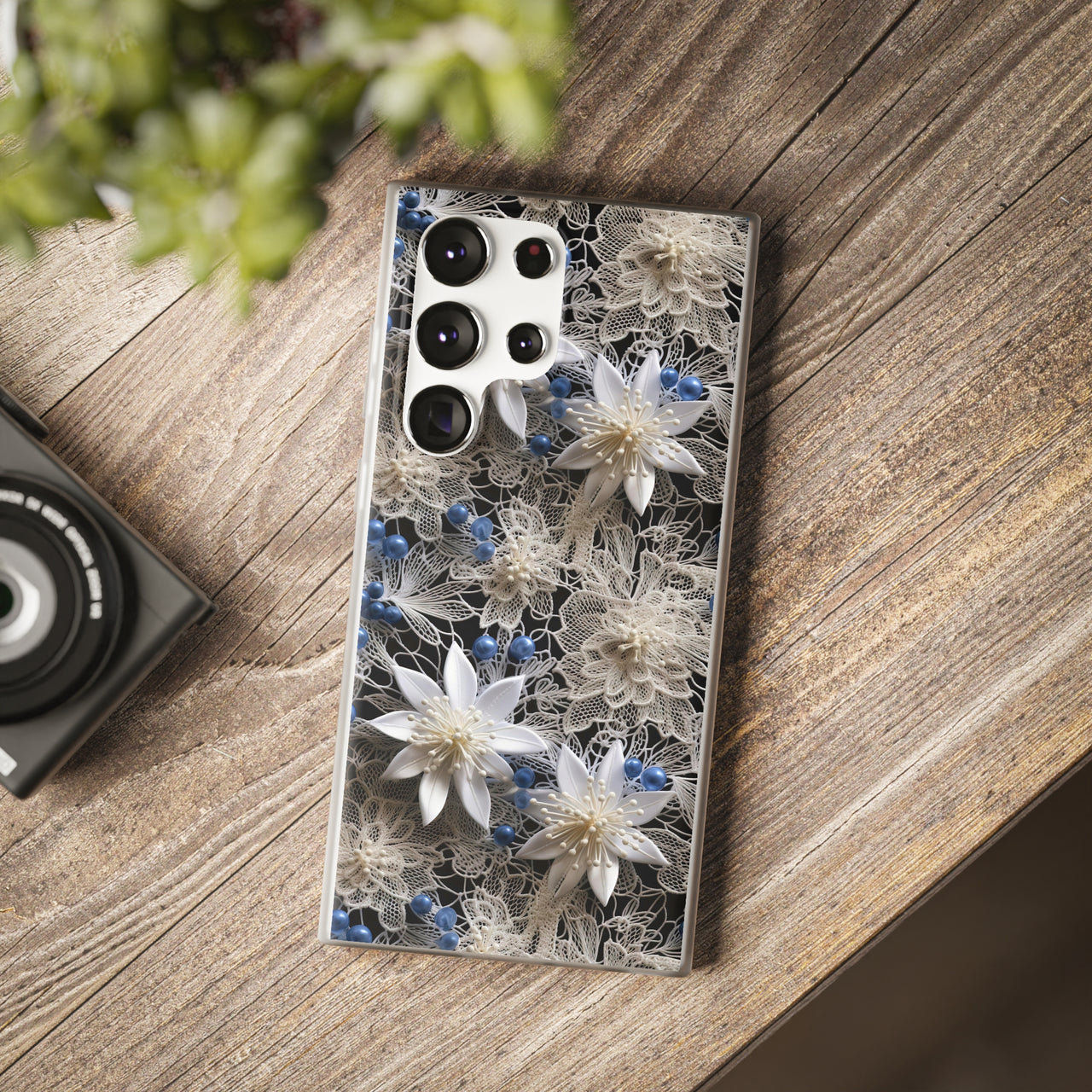 Vintage Lace and Clematis - Flexi Cases for Samsung Galaxy S23, Samsung Galaxy S23 Plus, and Samsung Galaxy S23 Ultra