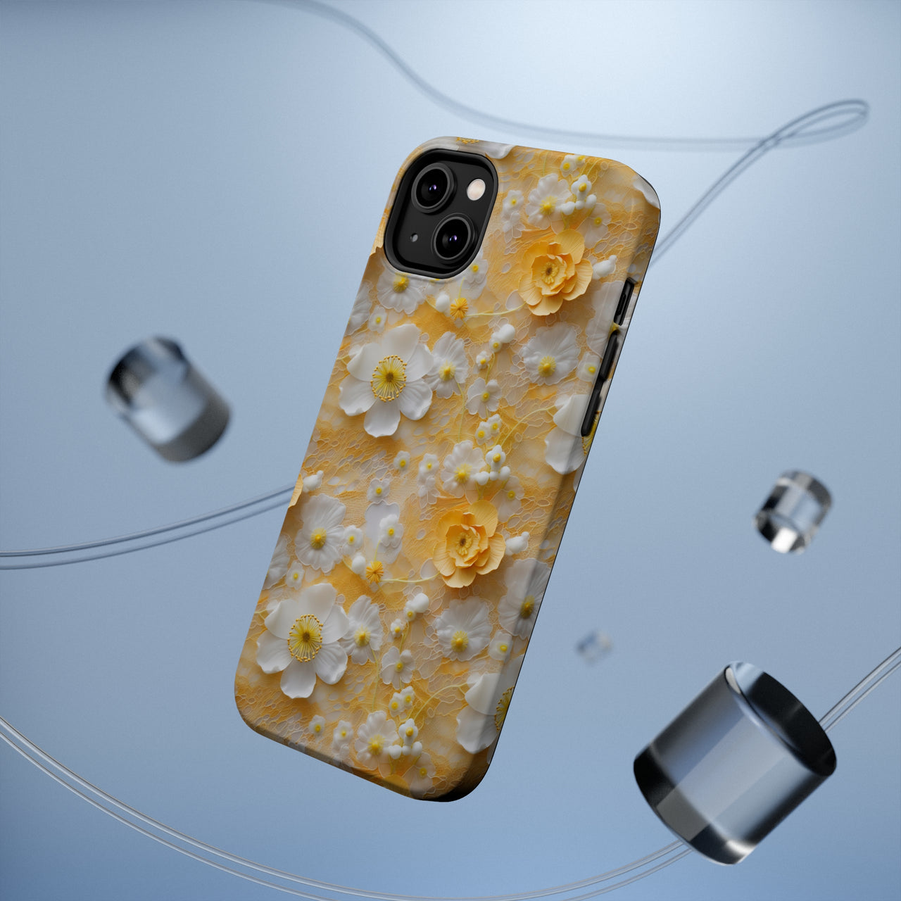 Yellow Floral MagSafe Tough Cases for iPhone 14, iPhone 14 Pro, iPhone 14 Plus, and iPhone 14 Pro Max