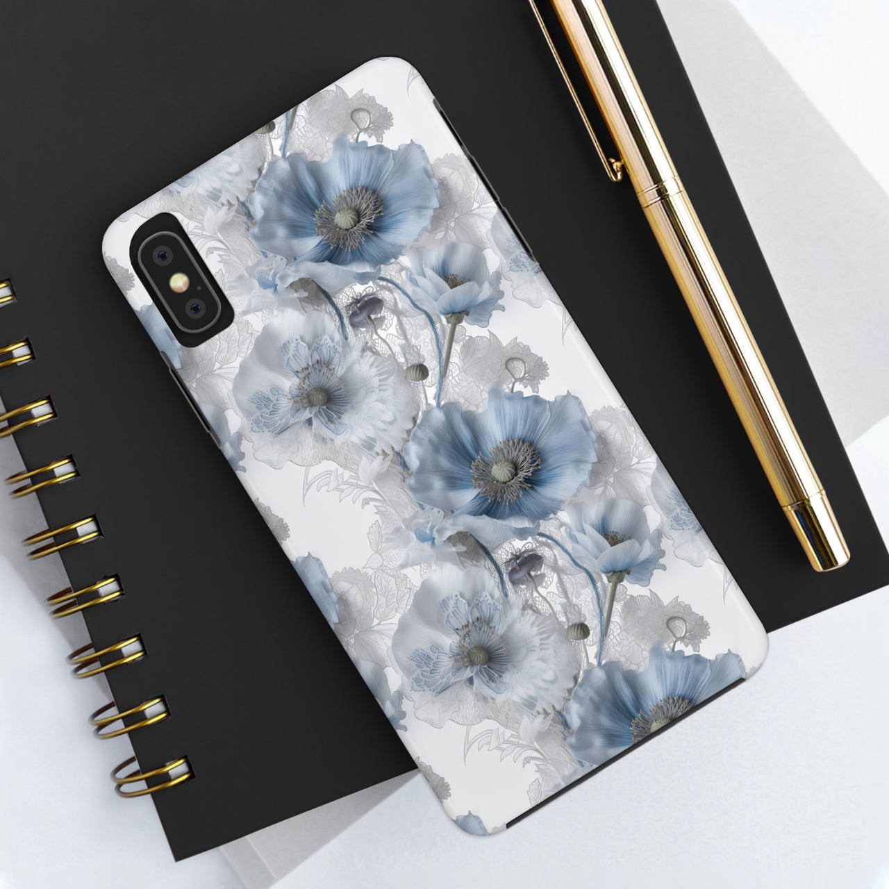 Himalayan Blue Poppy Tough Phone Cases for iPhone X, iPhone XR, iPhone XS, and iPhone XS MAX. Supports Wireless Charging.