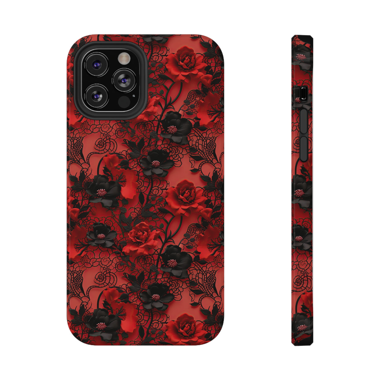 Gothic Rose Impact-Resistant Case for iPhone 12, iPhone 12 Mini, iPhone 12 Pro, and iPhone 12 Pro Max. Supports Wireless Charging.