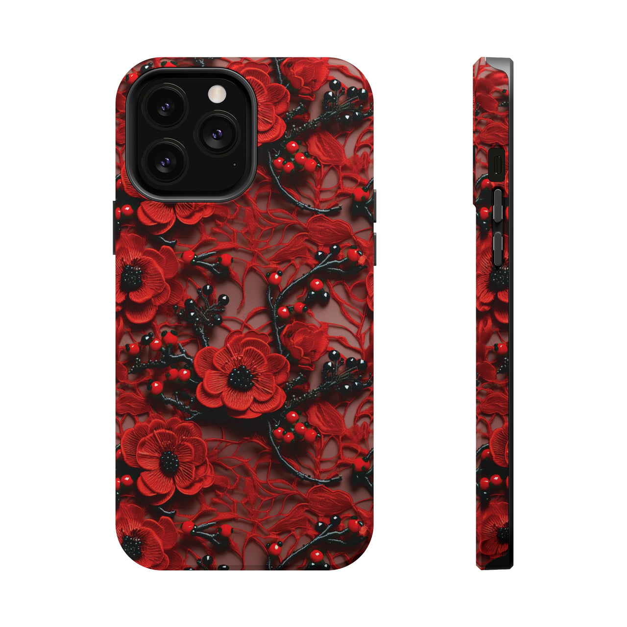 Scarlet Temptation MagSafe Tough Cases for iPhone 13, iPhone 13 Mini, iPhone 13 Pro, and iPhone 13 Pro Max.