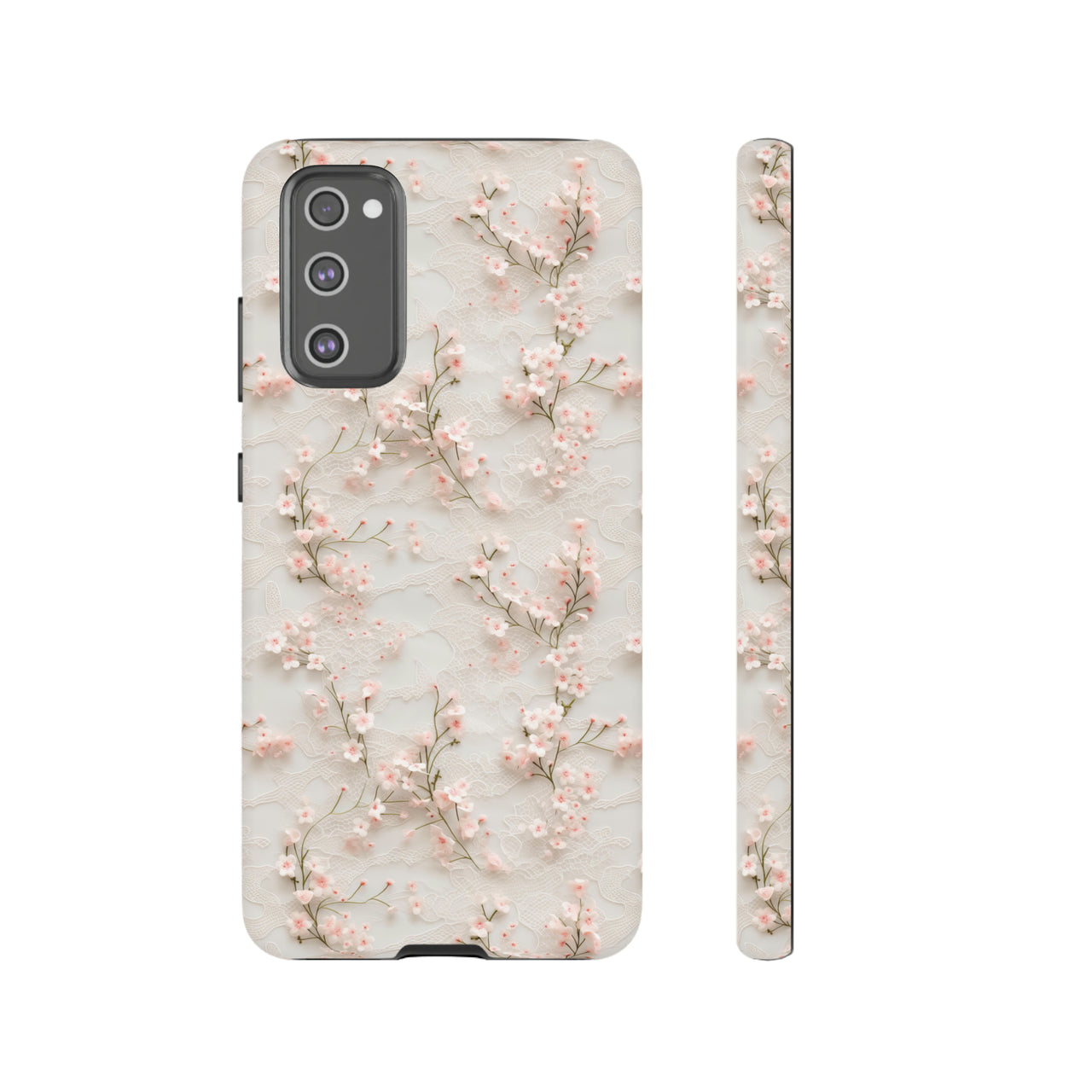 White Lace and Cherry Blossoms Tough Case for Samsung Galaxy S20, Samsung Galaxy S20+, Samsung Galaxy S20 Ultra, and Samsung Galaxy S20 FE