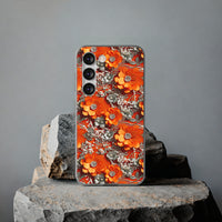 Thumbnail for Orange Petals in Silver Tapestry - Flexi Cases for Samsung Galaxy S23, Samsung Galaxy S23 Plus, and Samsung Galaxy S23 Ultra