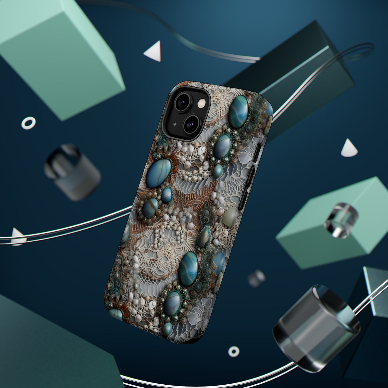 Boho Agate and Lace MagSafe Tough Cases for iPhone 14, iPhone 14 Pro, iPhone 14 Plus, and iPhone 14 Pro Max