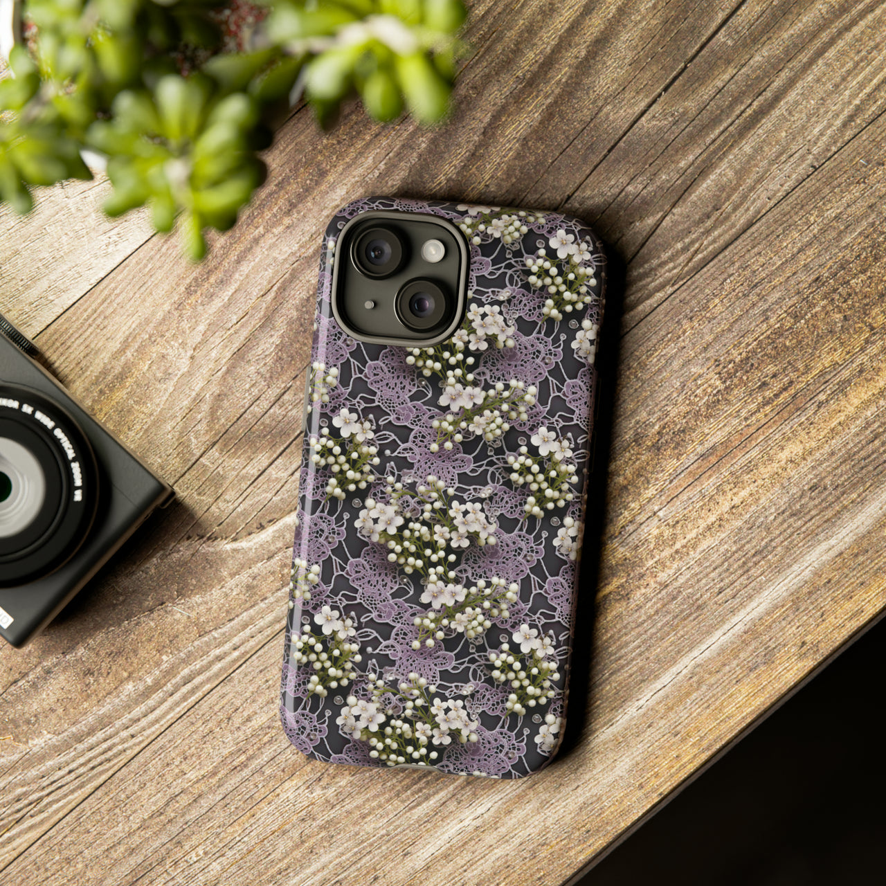 White Flowers on a Purple Bed - Tough Case for iPhone 15, iPhone 15 Pro, iPhone 15 Plus, and iPhone 15 Pro Max