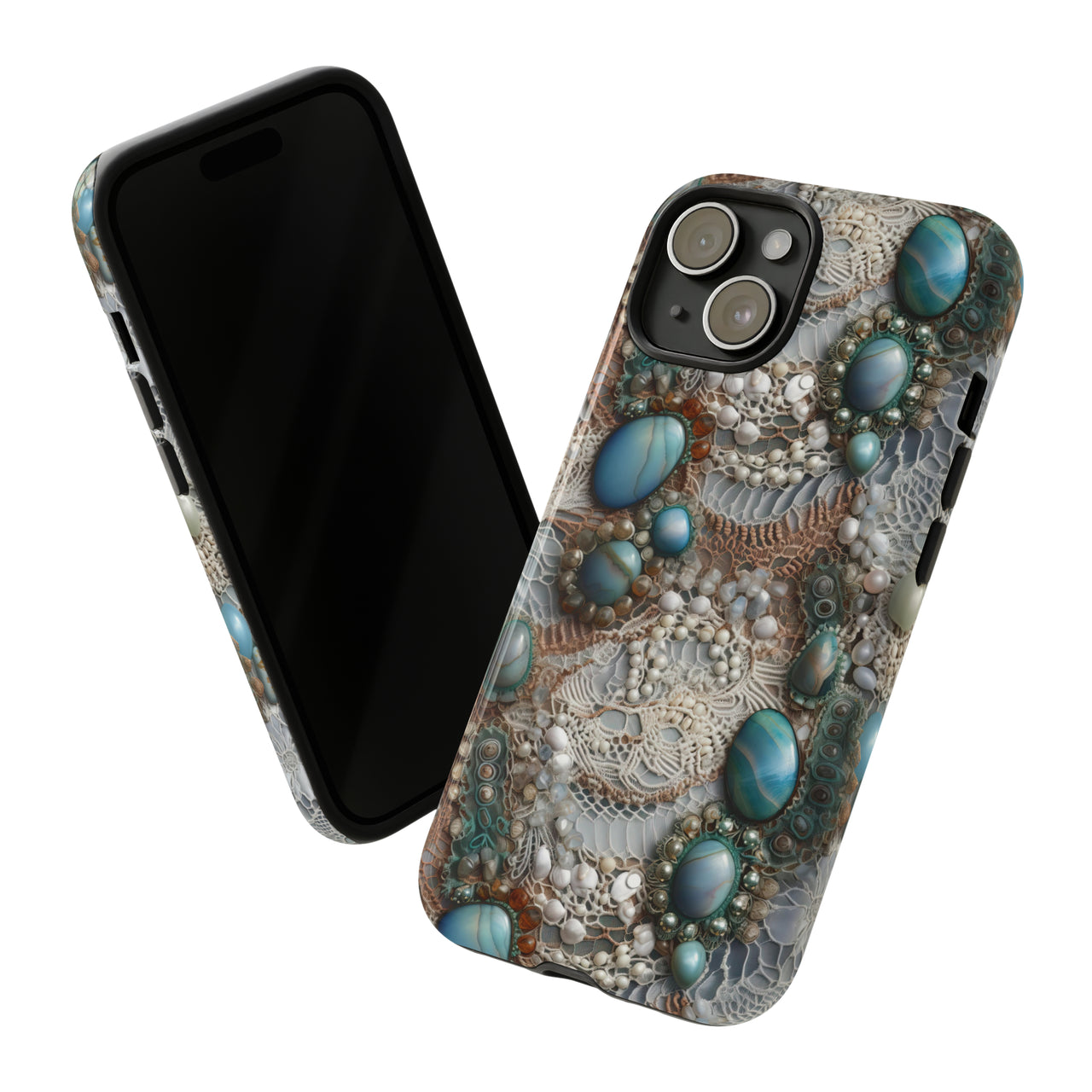 Boho Agate and Lace Tough Case for iPhone 15, iPhone 15 Pro, iPhone 15 Plus, and iPhone 15 Pro Max