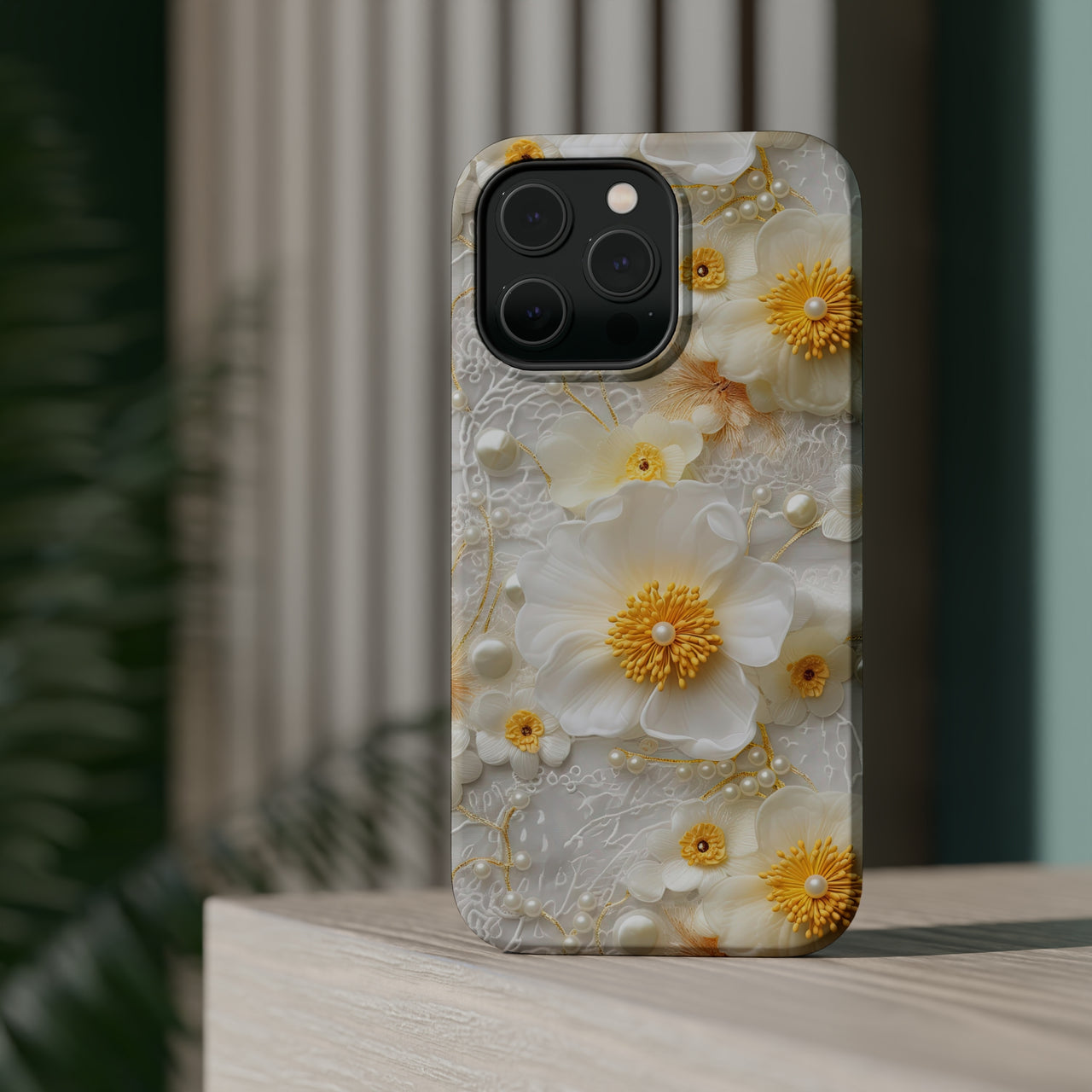 Yellow and White Floral MagSafe Tough Cases for iPhone 14, iPhone 14 Pro, iPhone 14 Plus, and iPhone 14 Pro Max