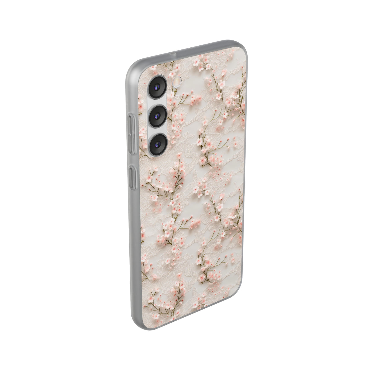 White Lace and Cherry Blossoms - Flexi Cases for Samsung Galaxy S23, Samsung Galaxy S23 Plus, and Samsung Galaxy S23 Ultra