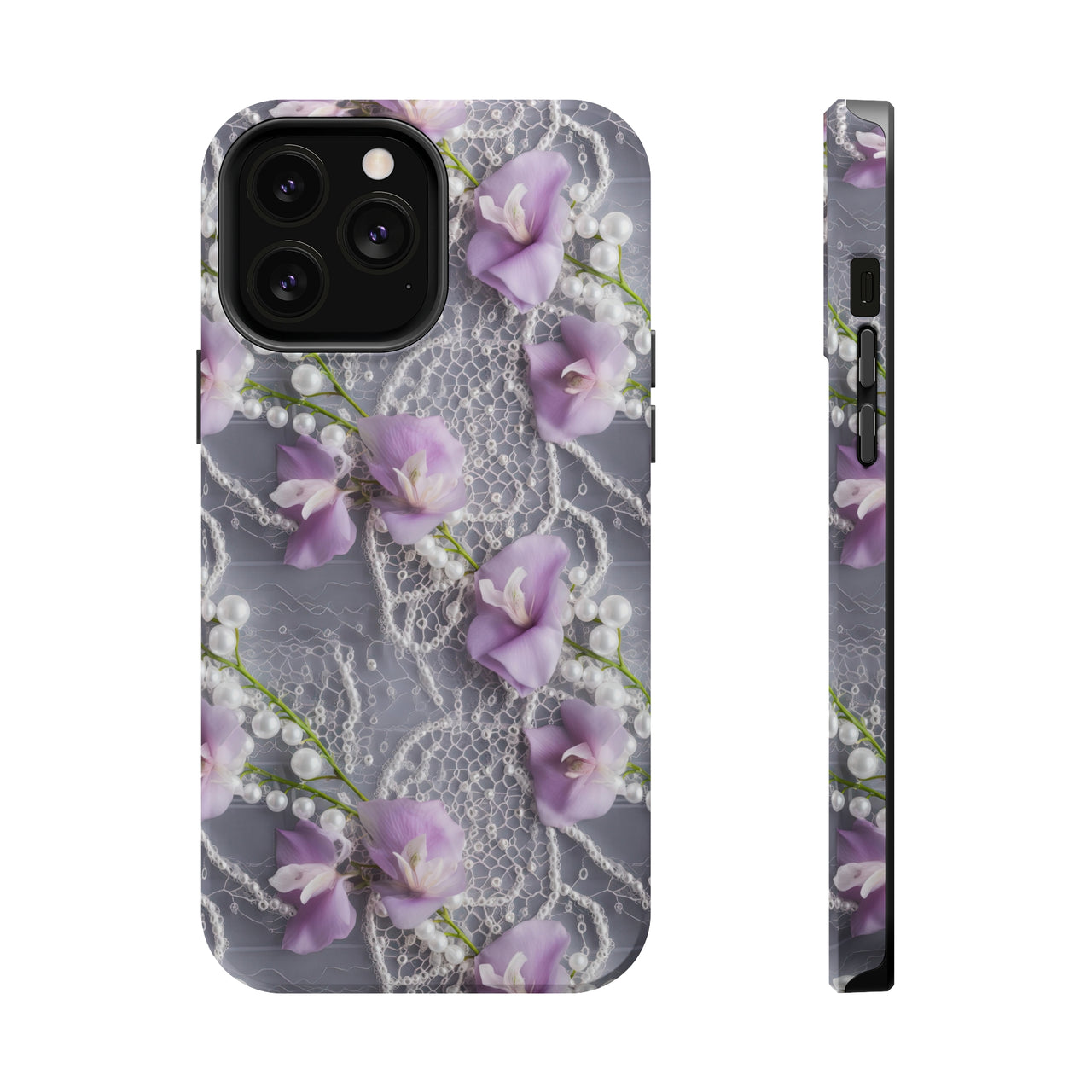 Purple Sweet Pea MagSafe Tough Cases for iPhone 13, iPhone 13 Mini, iPhone 13 Pro, and iPhone 13 Pro Max.