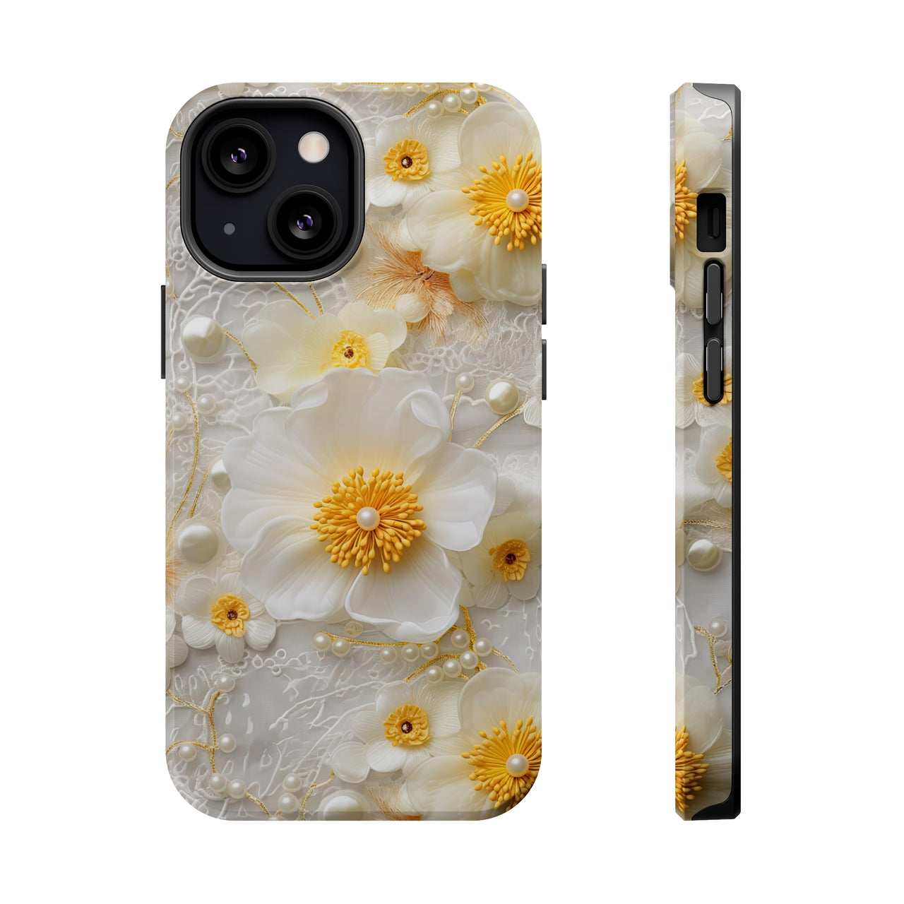 White and Yellow Floral MagSafe Tough Cases for iPhone 13, iPhone 13 Mini, iPhone 13 Pro, & iPhone 13 Pro Max