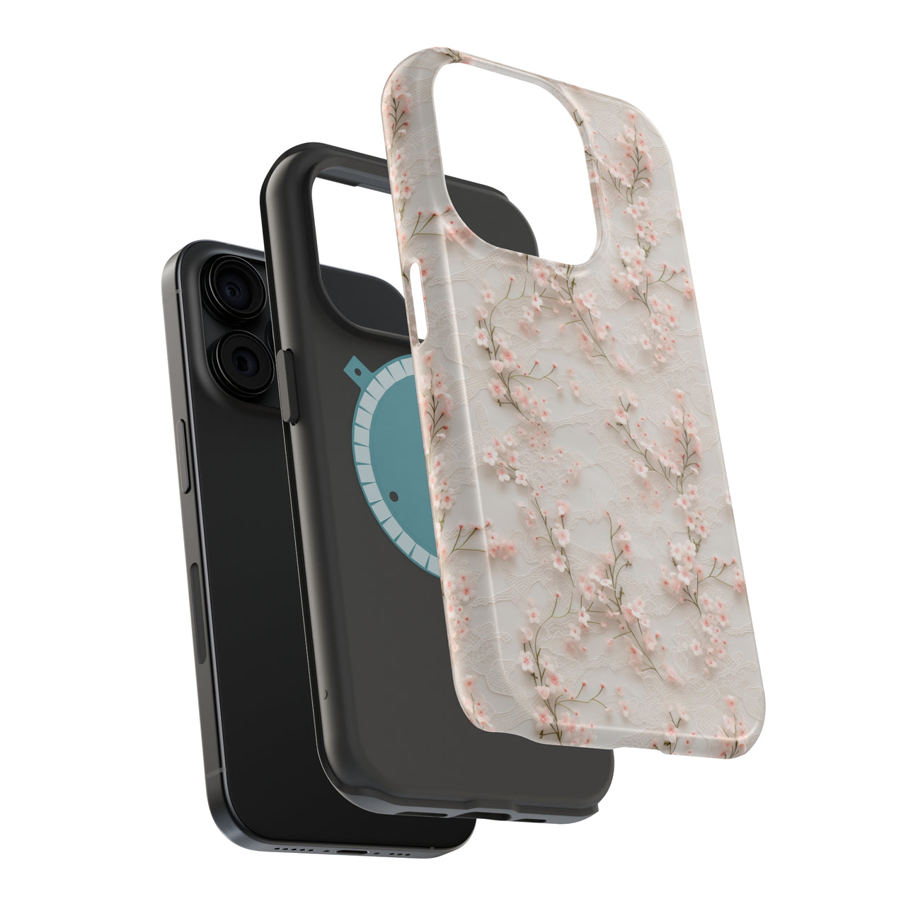 White Lace and Cherry Blossoms - MagSafe Tough Case for iPhone 15, iPhone 15 Pro, iPhone 15 Plus, & iPhone 15 Pro Max