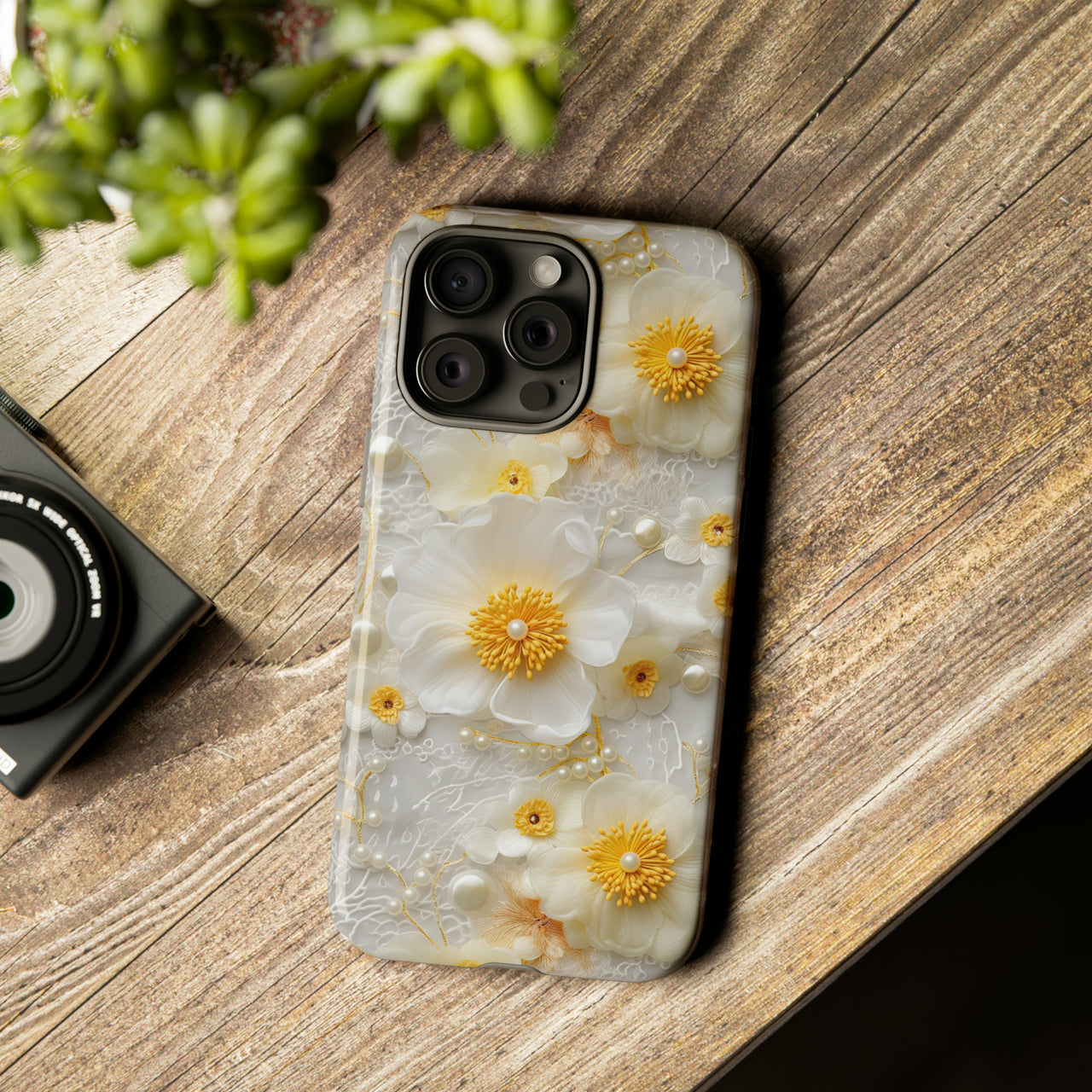 Yellow and White Floral Tough Case for iPhone 15, iPhone 15 Pro, iPhone 15 Plus, and iPhone 15 Pro Max